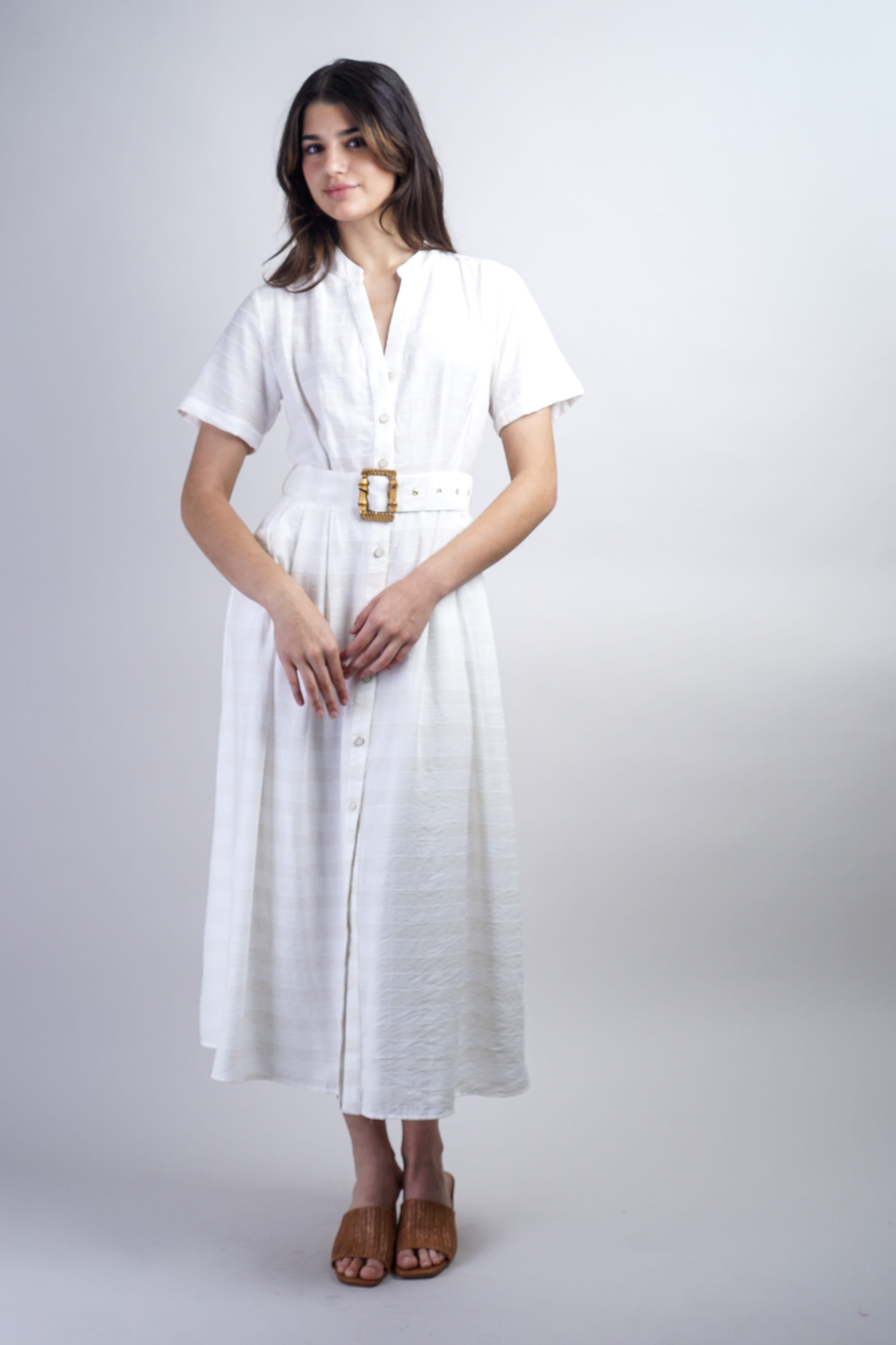 Private Label DRESSES Ivory Striped Belted Shirt Dress