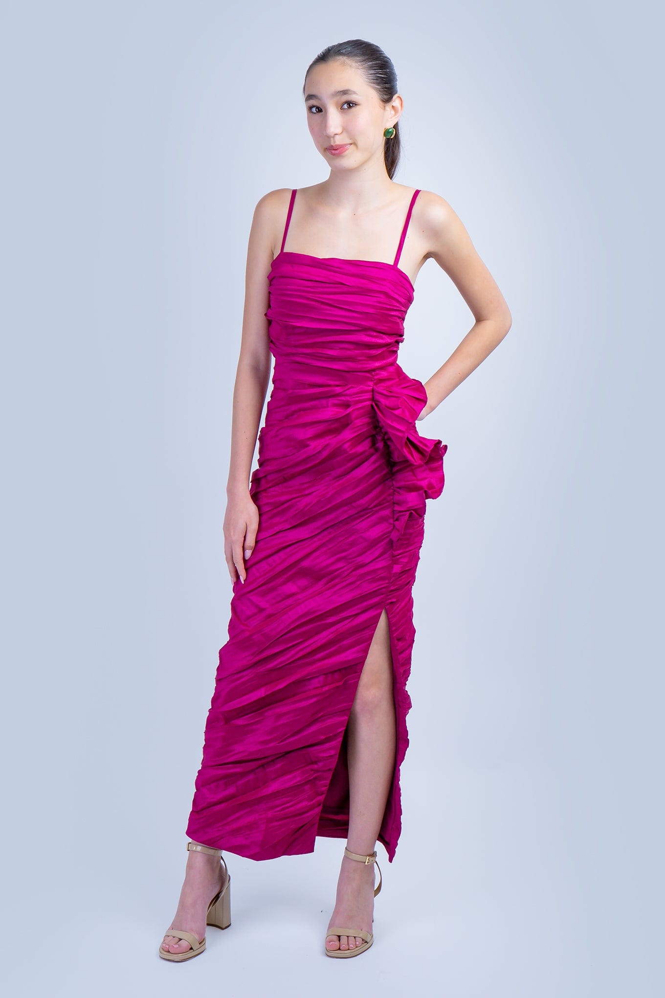 DCD DRESSES Magenta Shirring Side Drape Dress