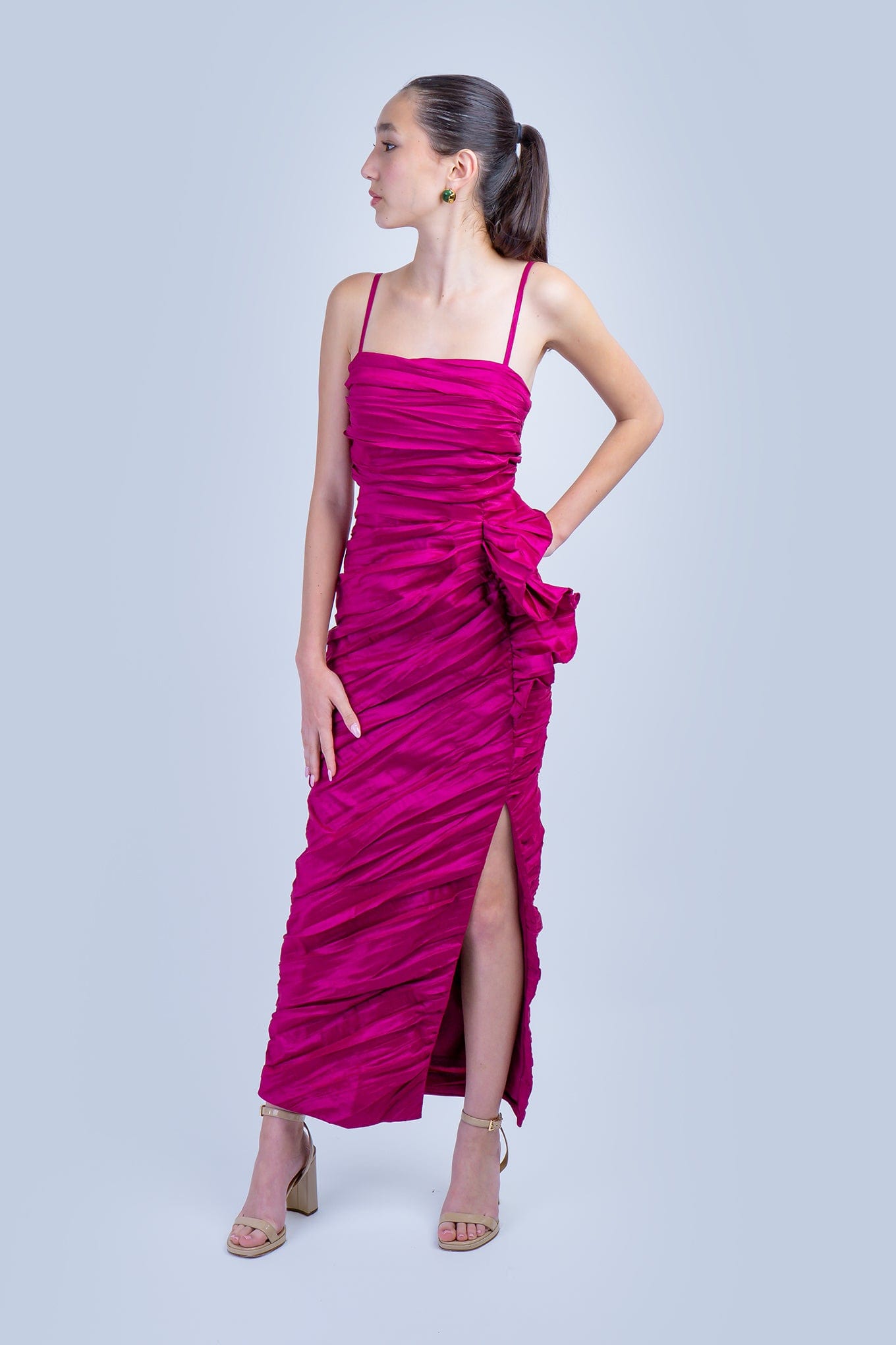 DCD DRESSES Magenta Shirring Side Drape Dress