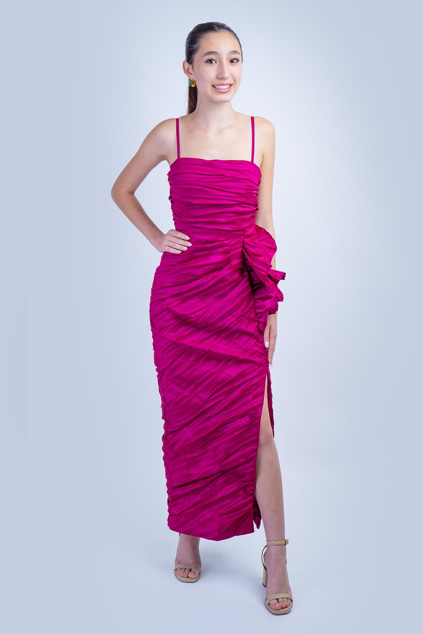 DCD DRESSES Magenta Shirring Side Drape Dress