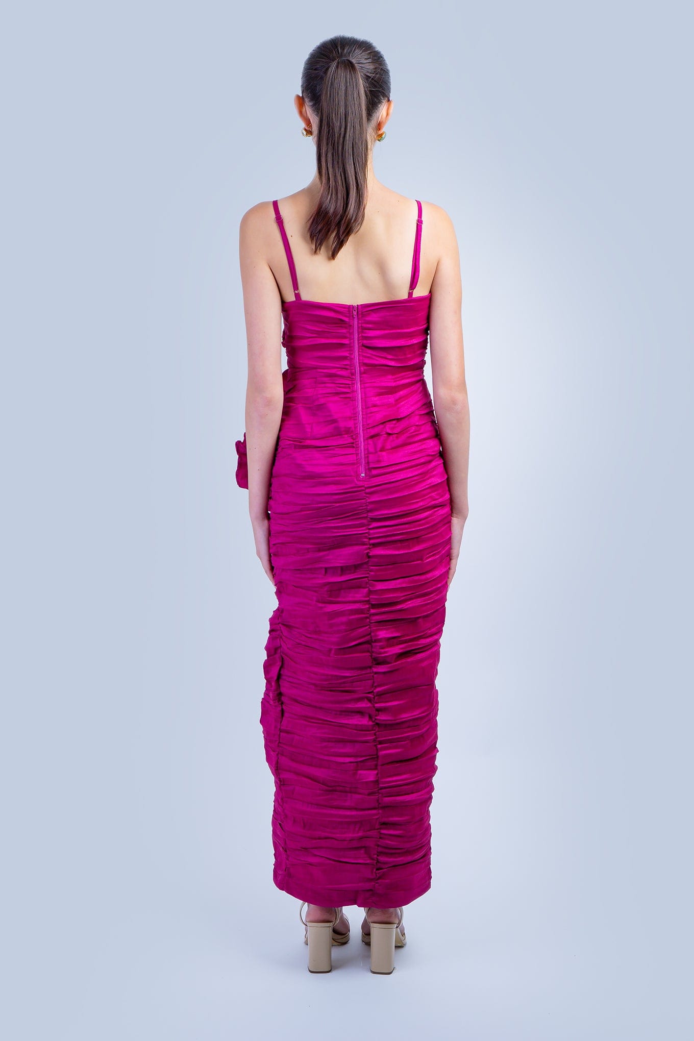 DCD DRESSES Magenta Shirring Side Drape Dress