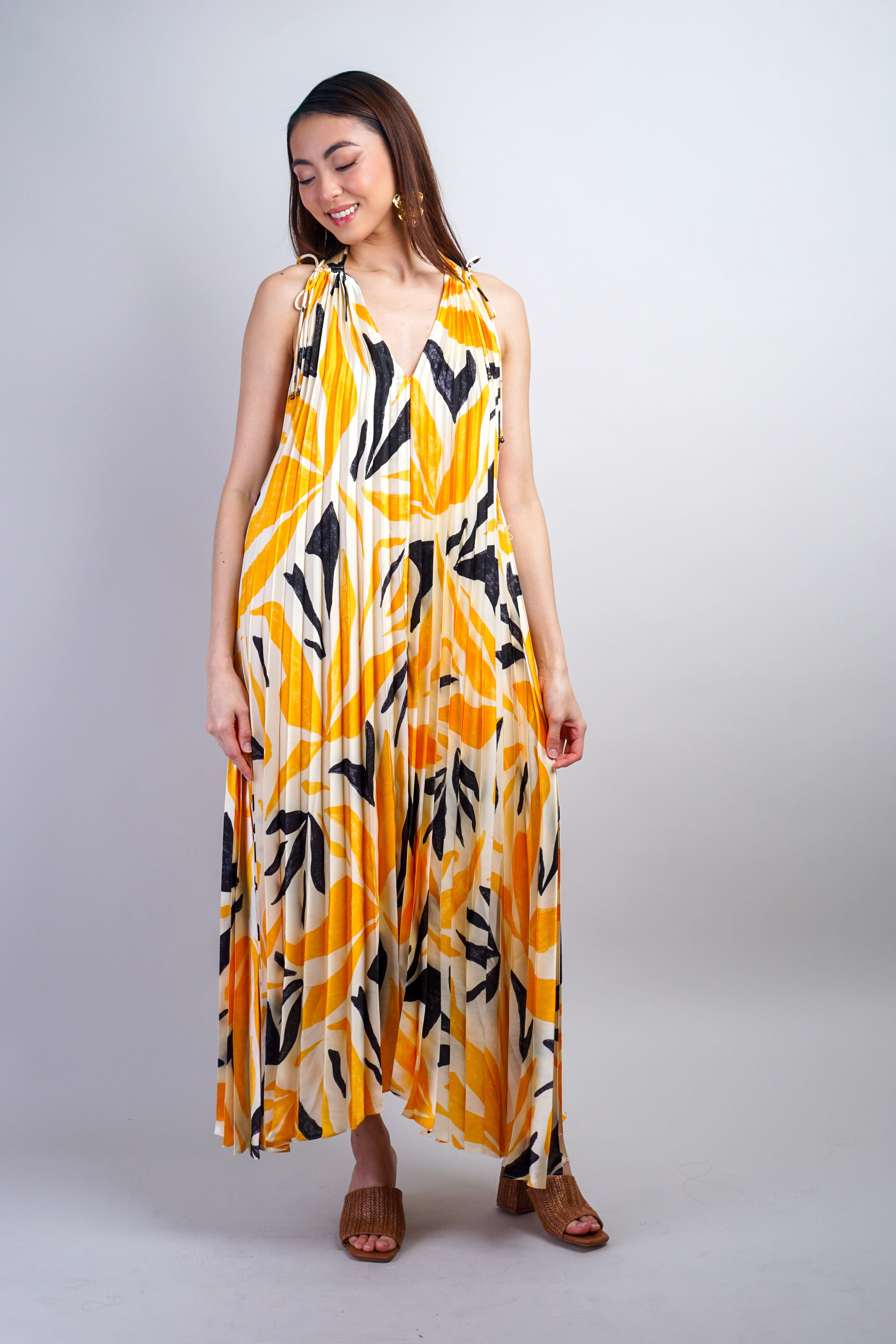 Private Label DRESSES Mango & Black Pleated Maxi Dress
