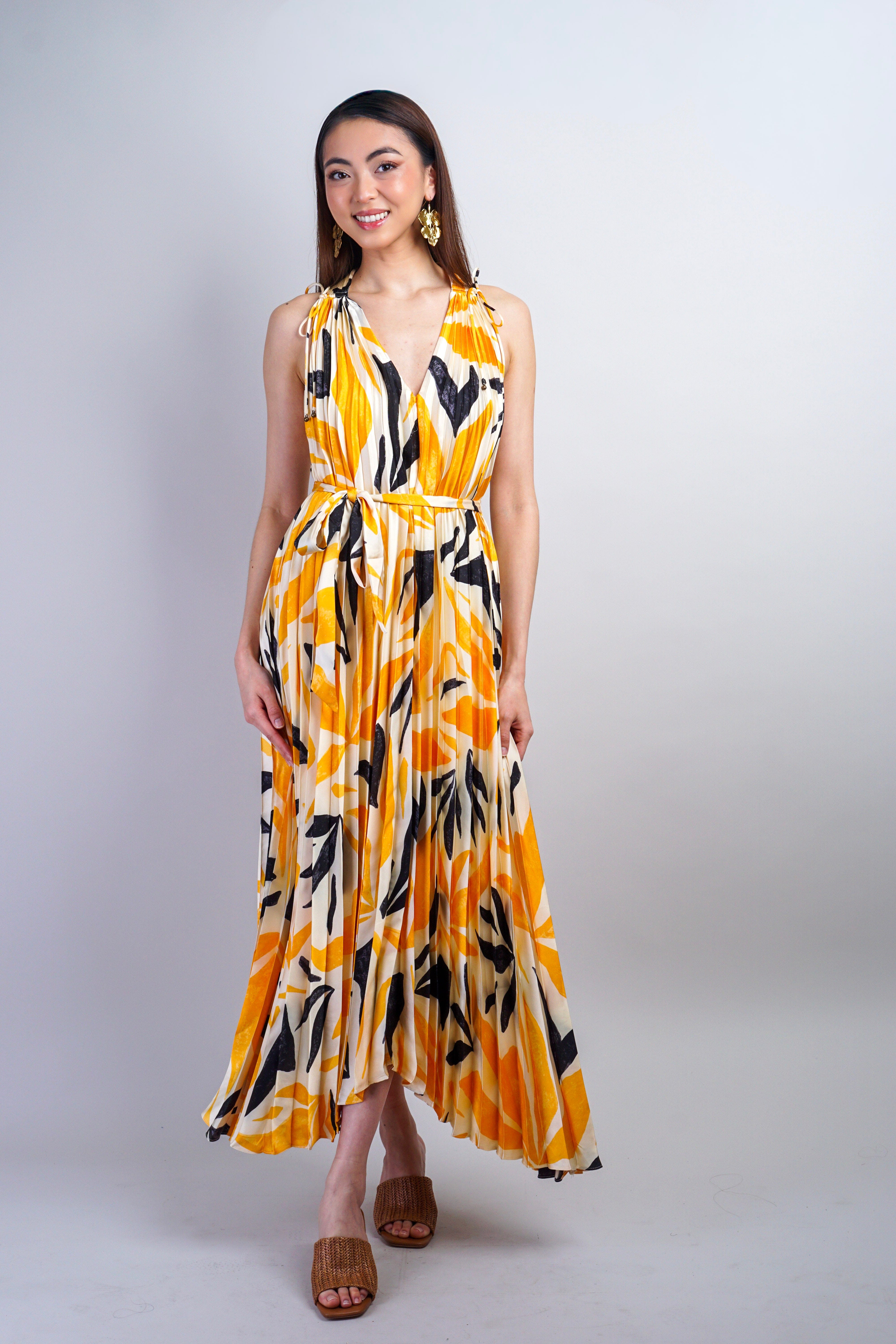 Private Label DRESSES Mango & Black Pleated Maxi Dress