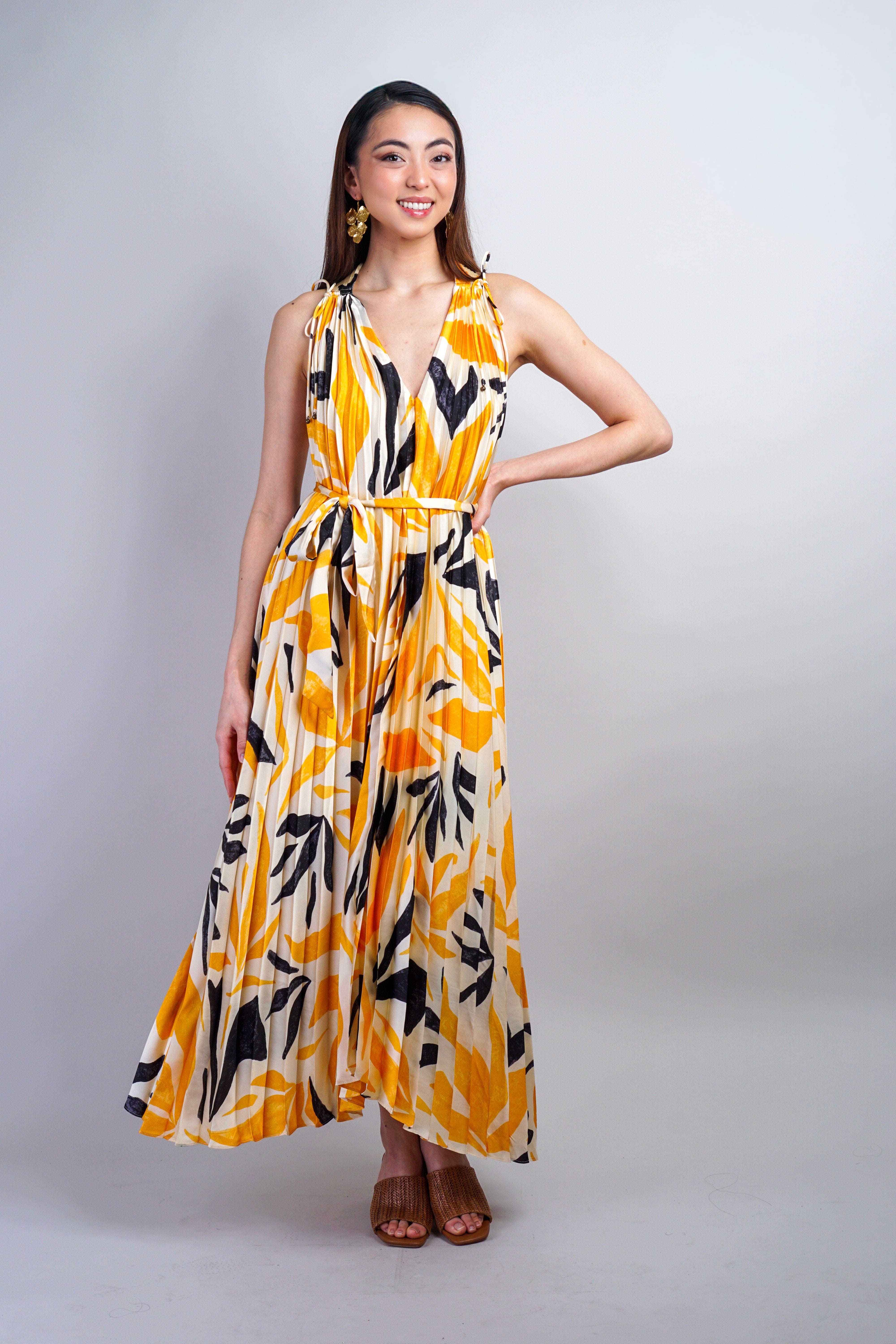 Private Label DRESSES Mango & Black Pleated Maxi Dress