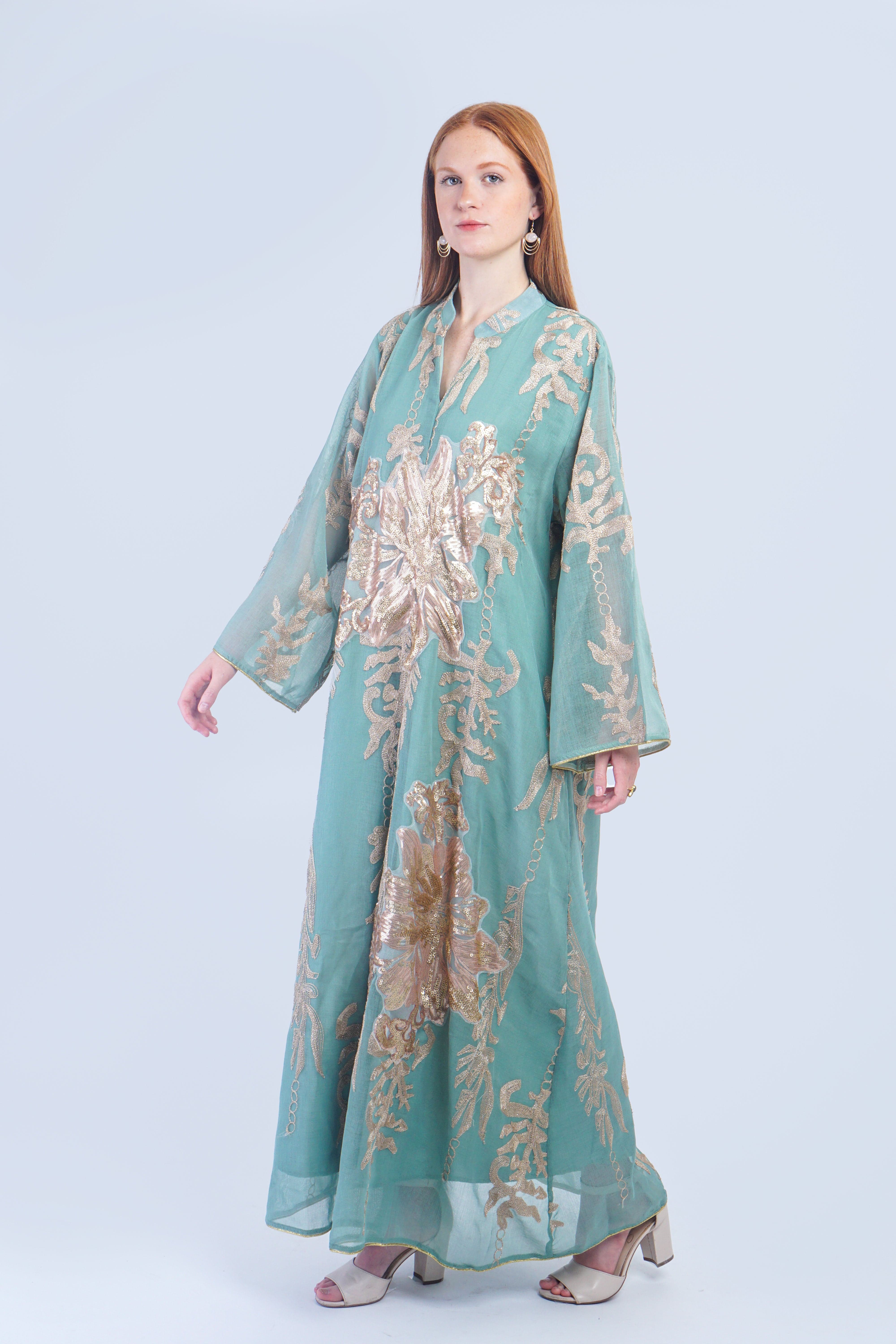 Private Label DRESSES Mint and Rose Gold Beaded Caftan