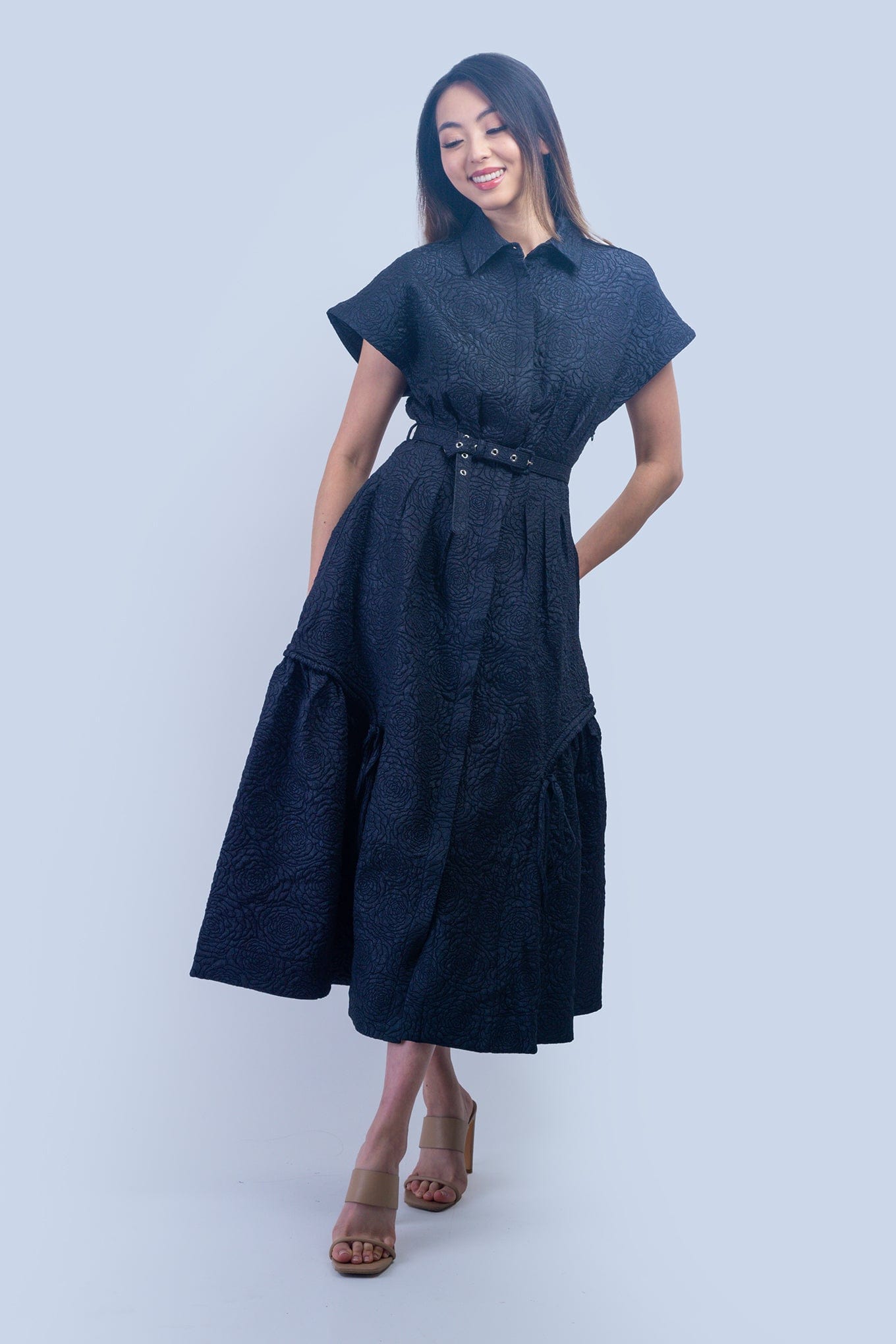 DCD DRESSES Navy Crinkle Cool Lux Dress