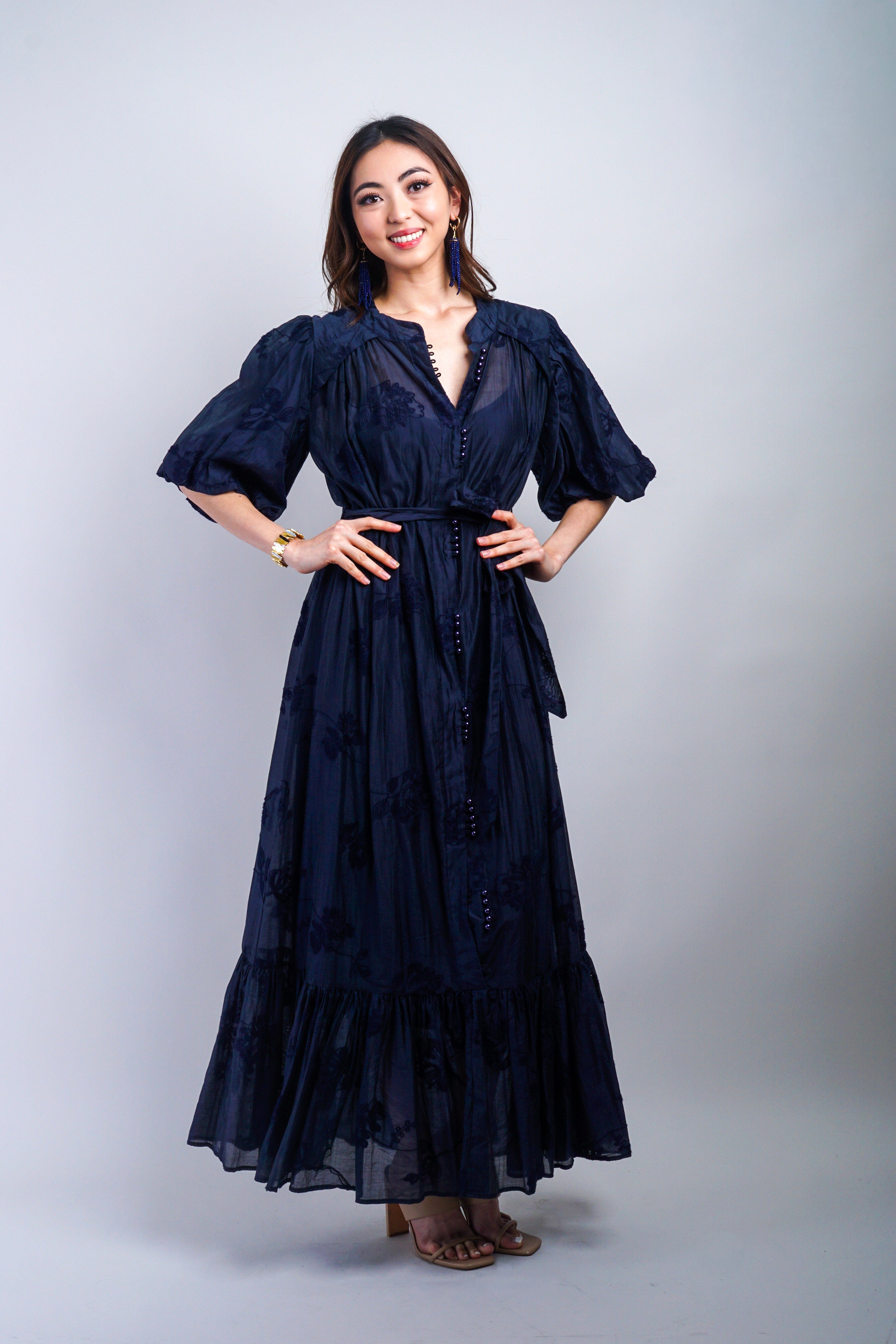 Private Label DRESSES Navy Floral Embroidery Maxi Dress