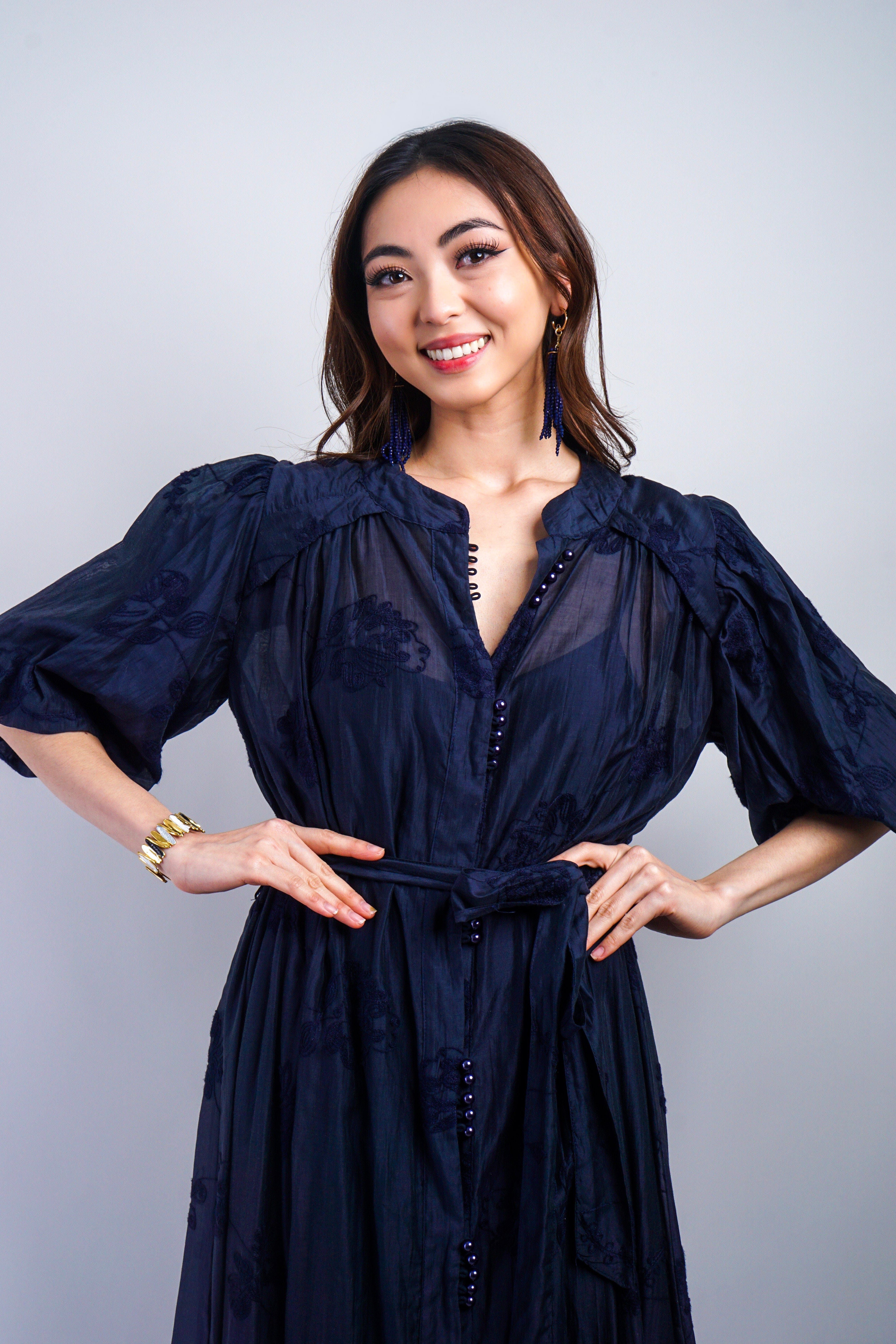 Private Label DRESSES Navy Floral Embroidery Maxi Dress