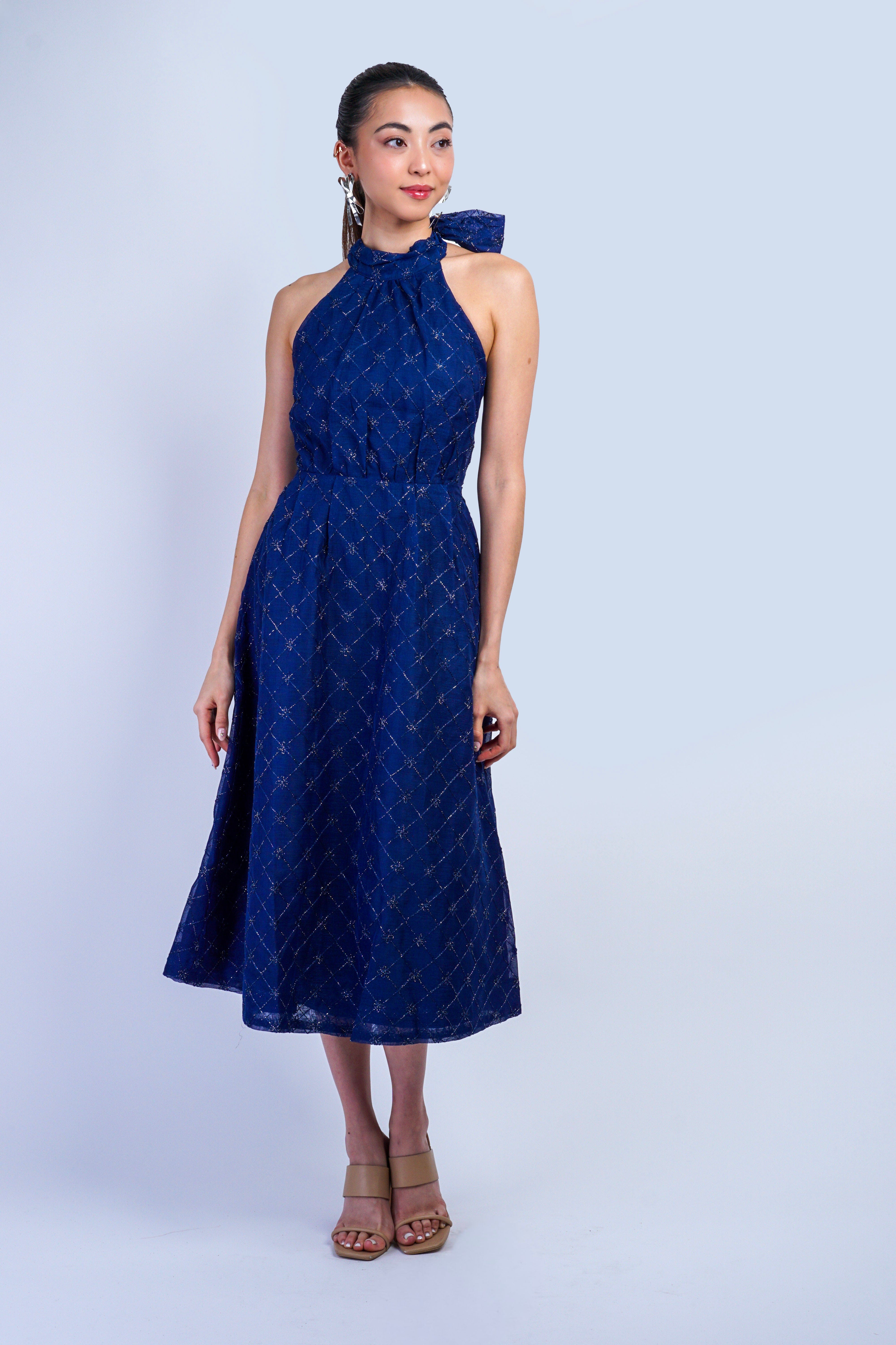 Private Label DRESSES Navy Halter Metallic Midi Dress