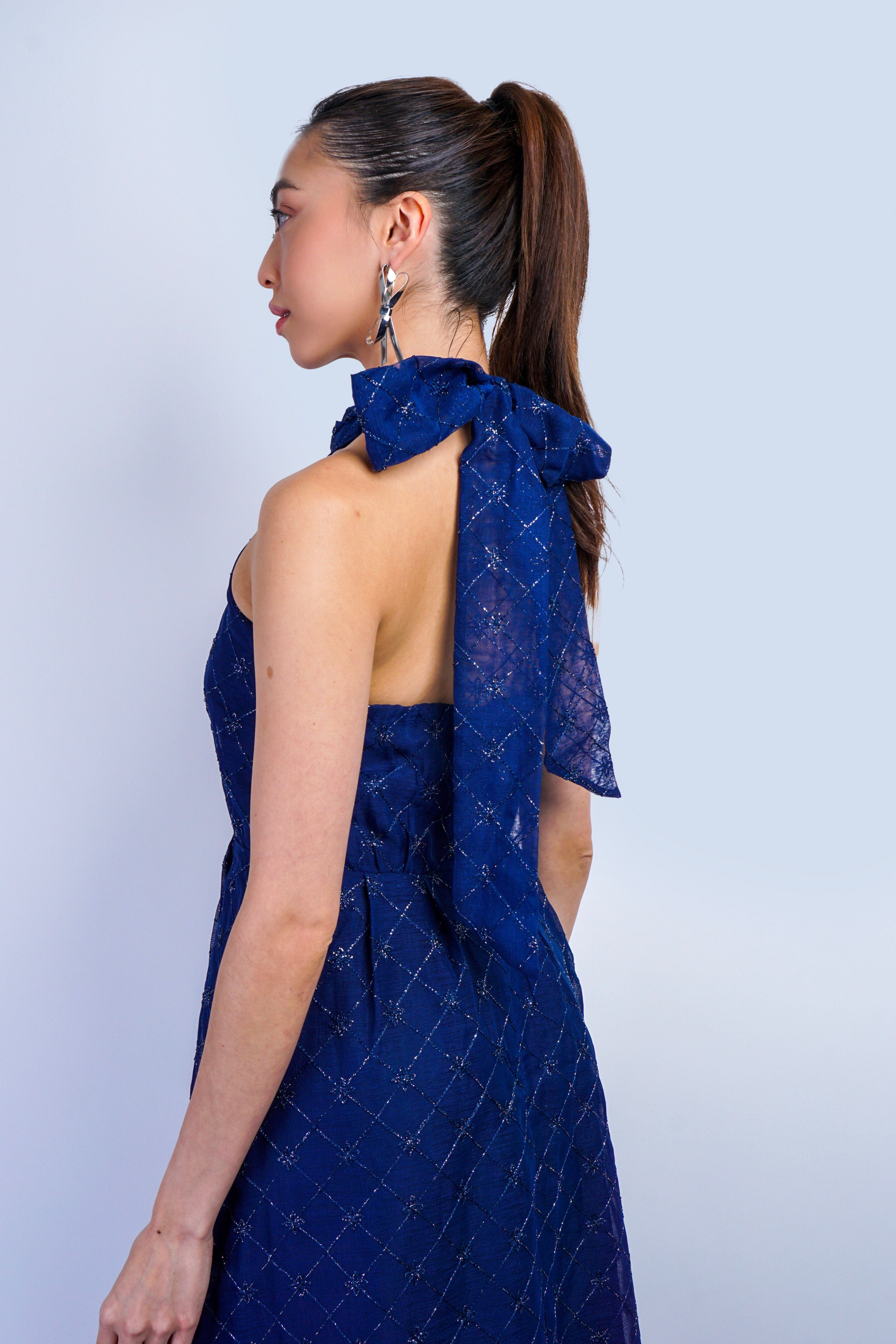 Private Label DRESSES Navy Halter Metallic Midi Dress