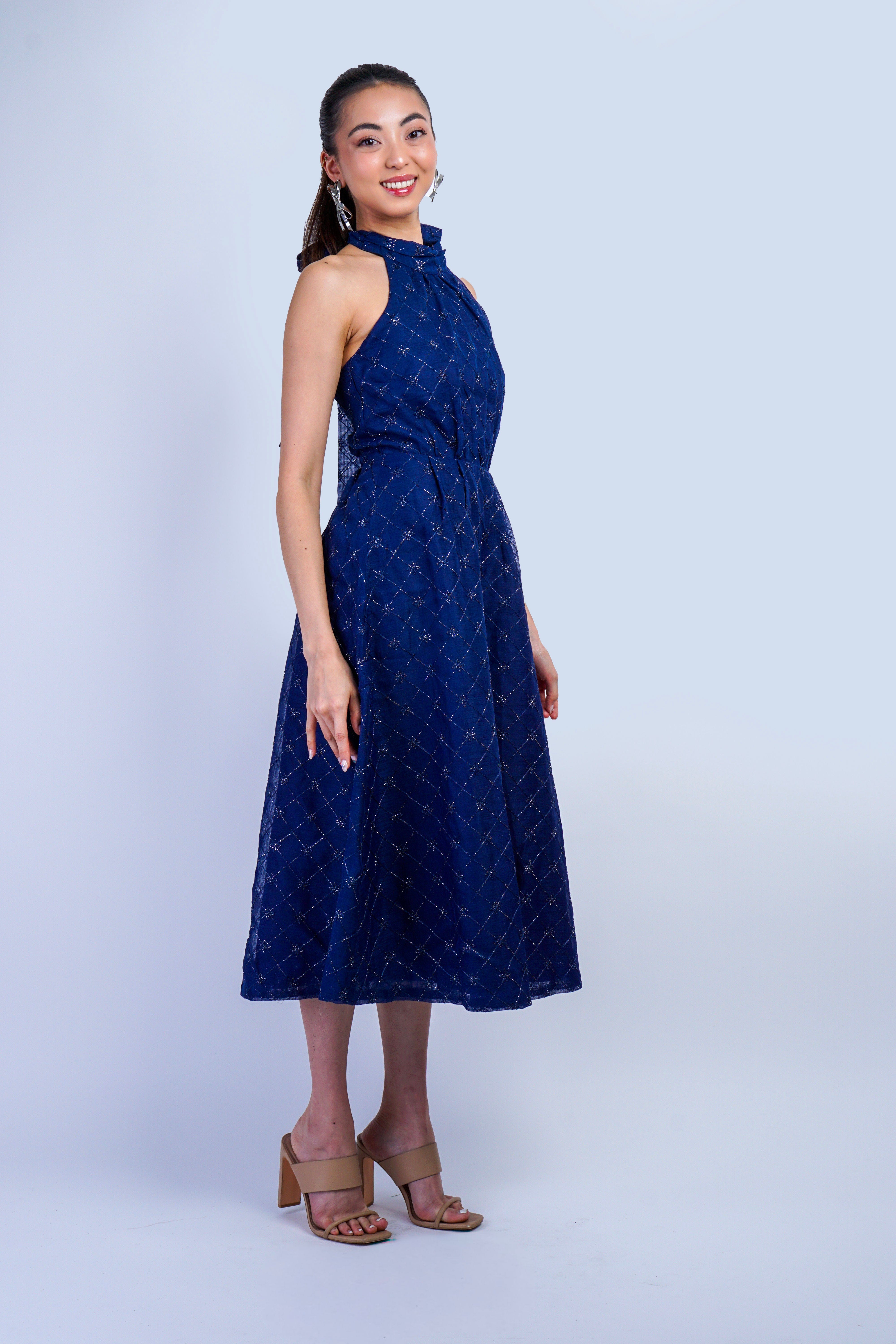 Private Label DRESSES Navy Halter Metallic Midi Dress
