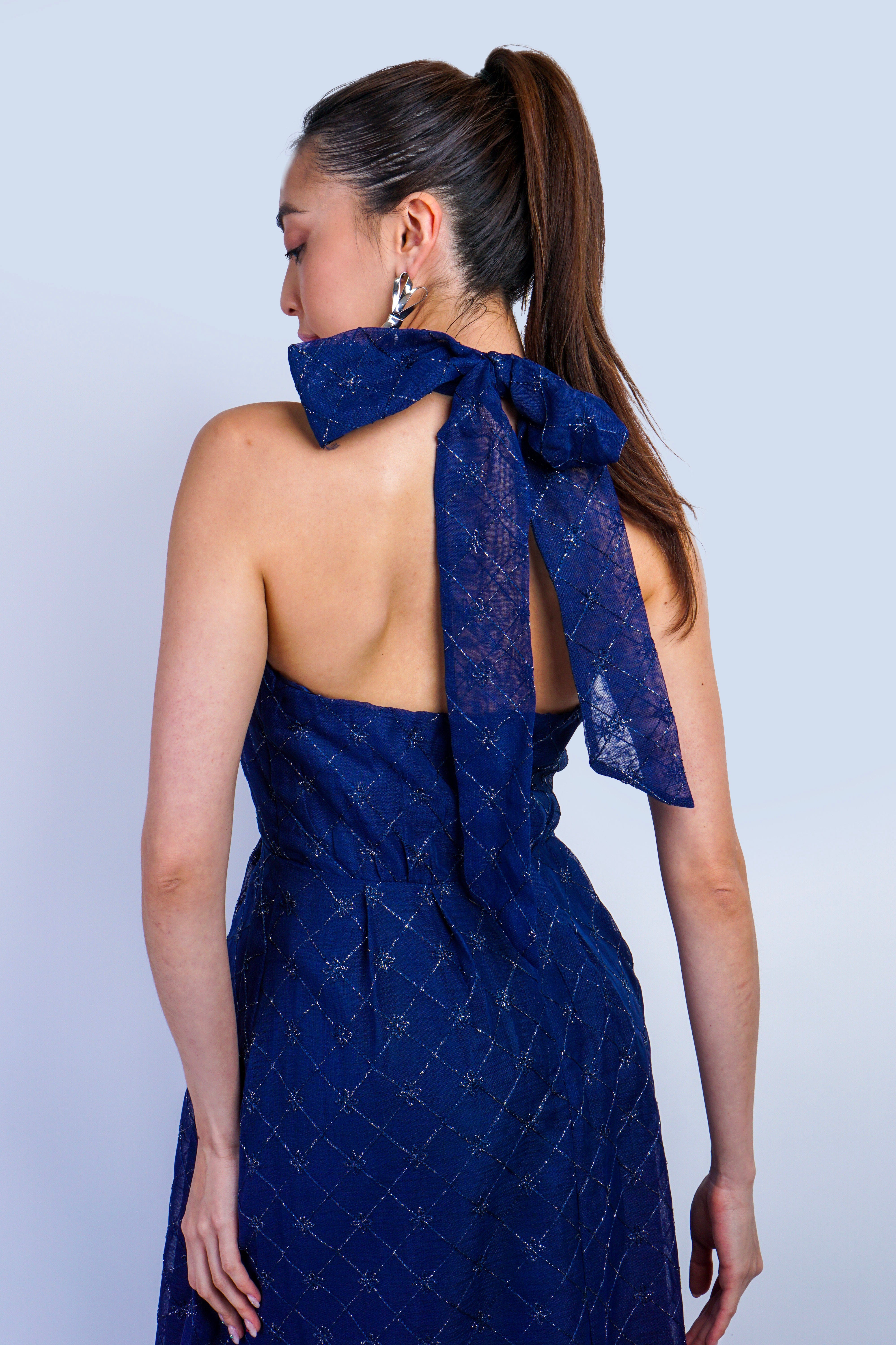 Private Label DRESSES Navy Halter Metallic Midi Dress