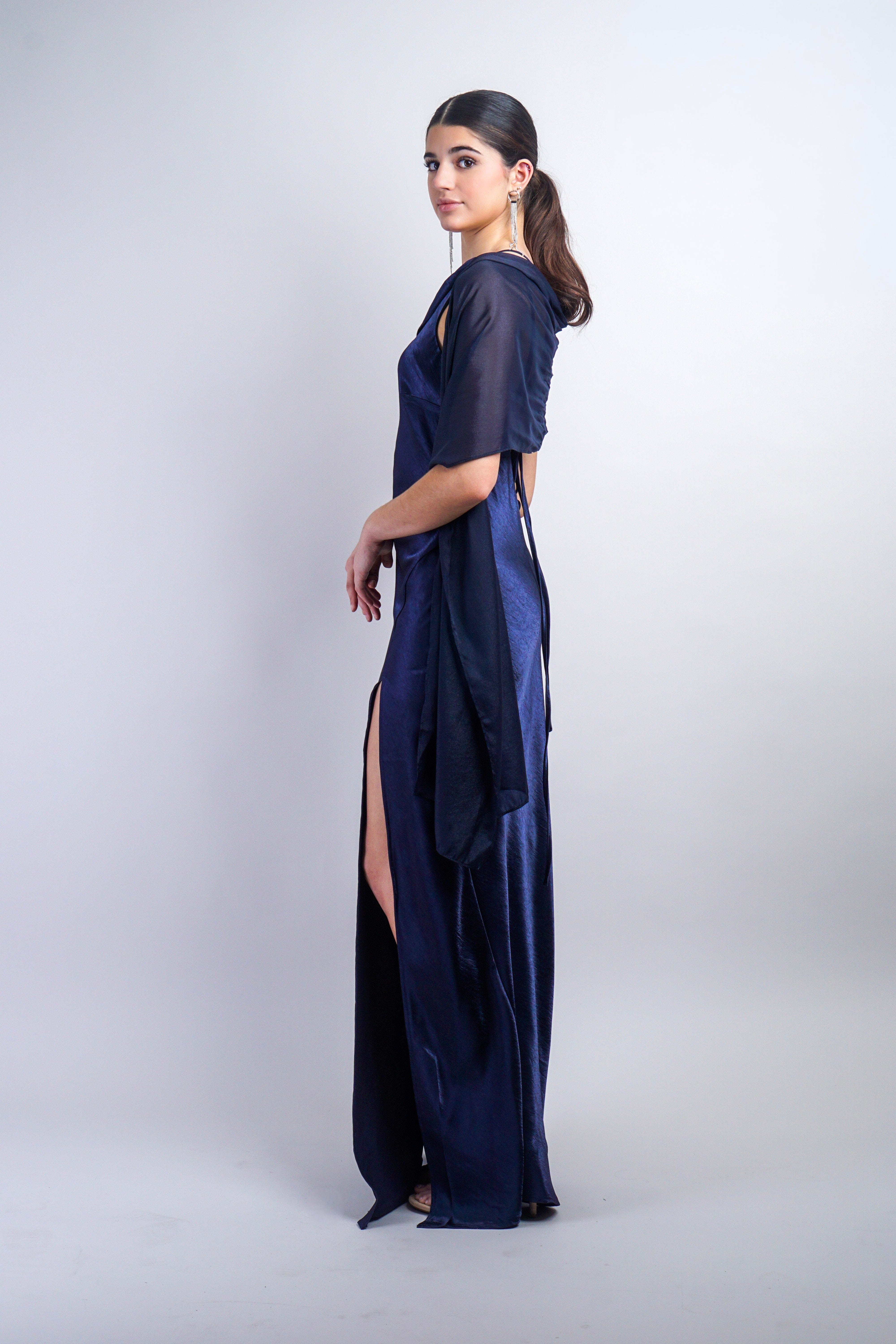 Private Label DRESSES Navy One Shoulder With Scarf Gown