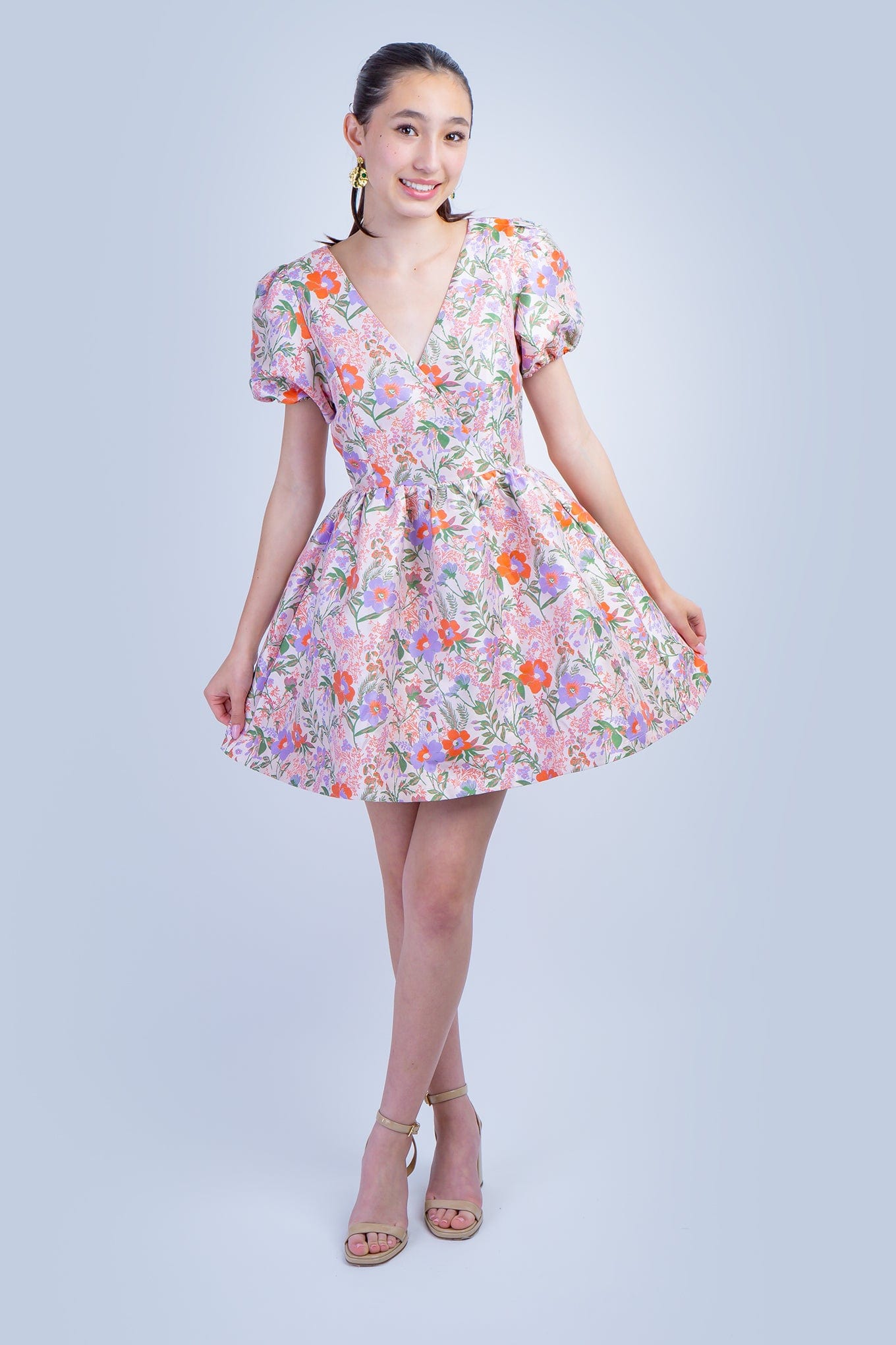 DCD DRESSES Orange Floral V Brocade Swing Dress