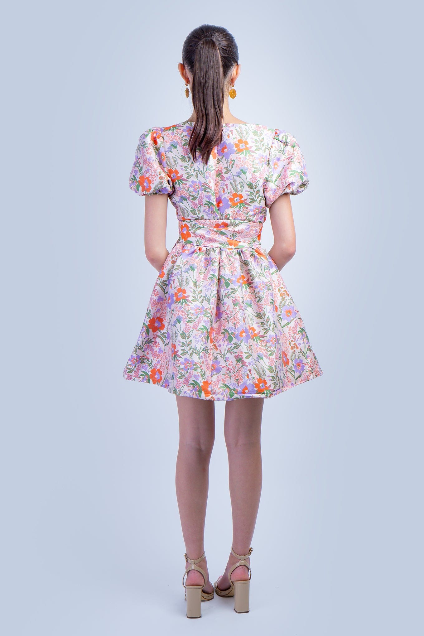 DCD DRESSES Orange Floral V Brocade Swing Dress