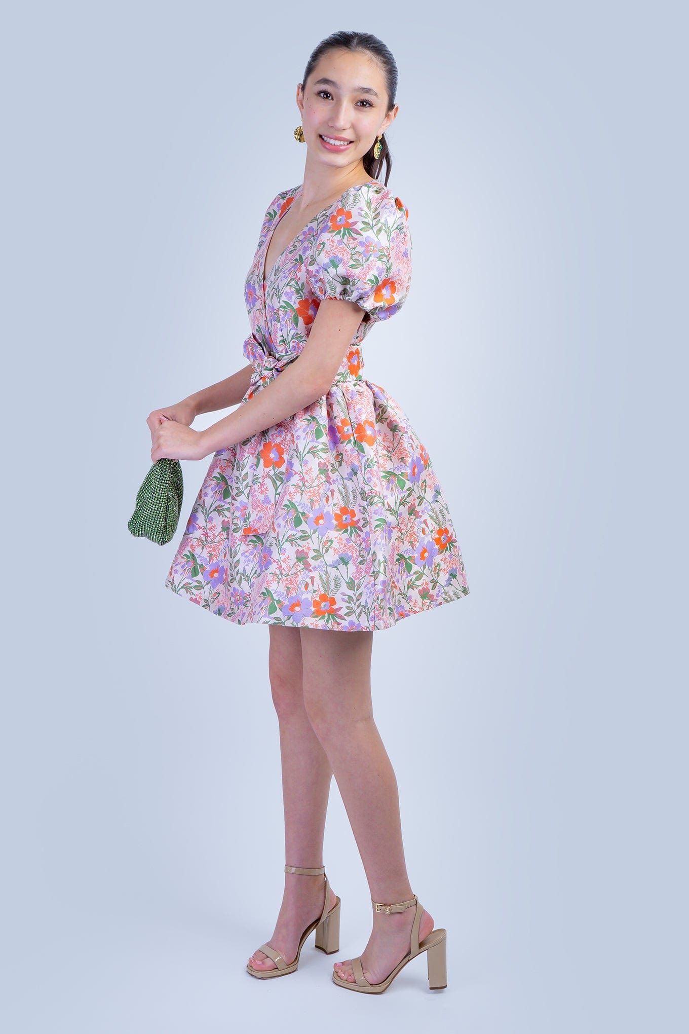 DCD DRESSES Orange Floral V Brocade Swing Dress