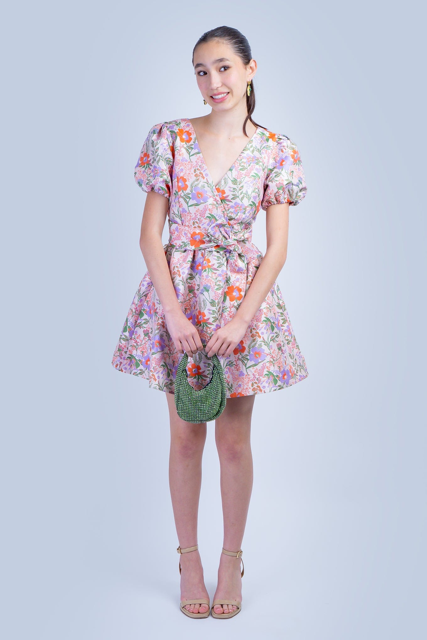 DCD DRESSES Orange Floral V Brocade Swing Dress
