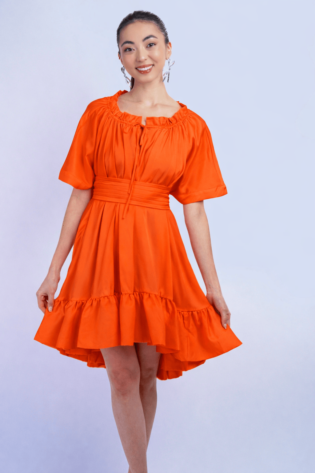 Private Label DRESSES Orange Hi Low Oversized Belted Dress