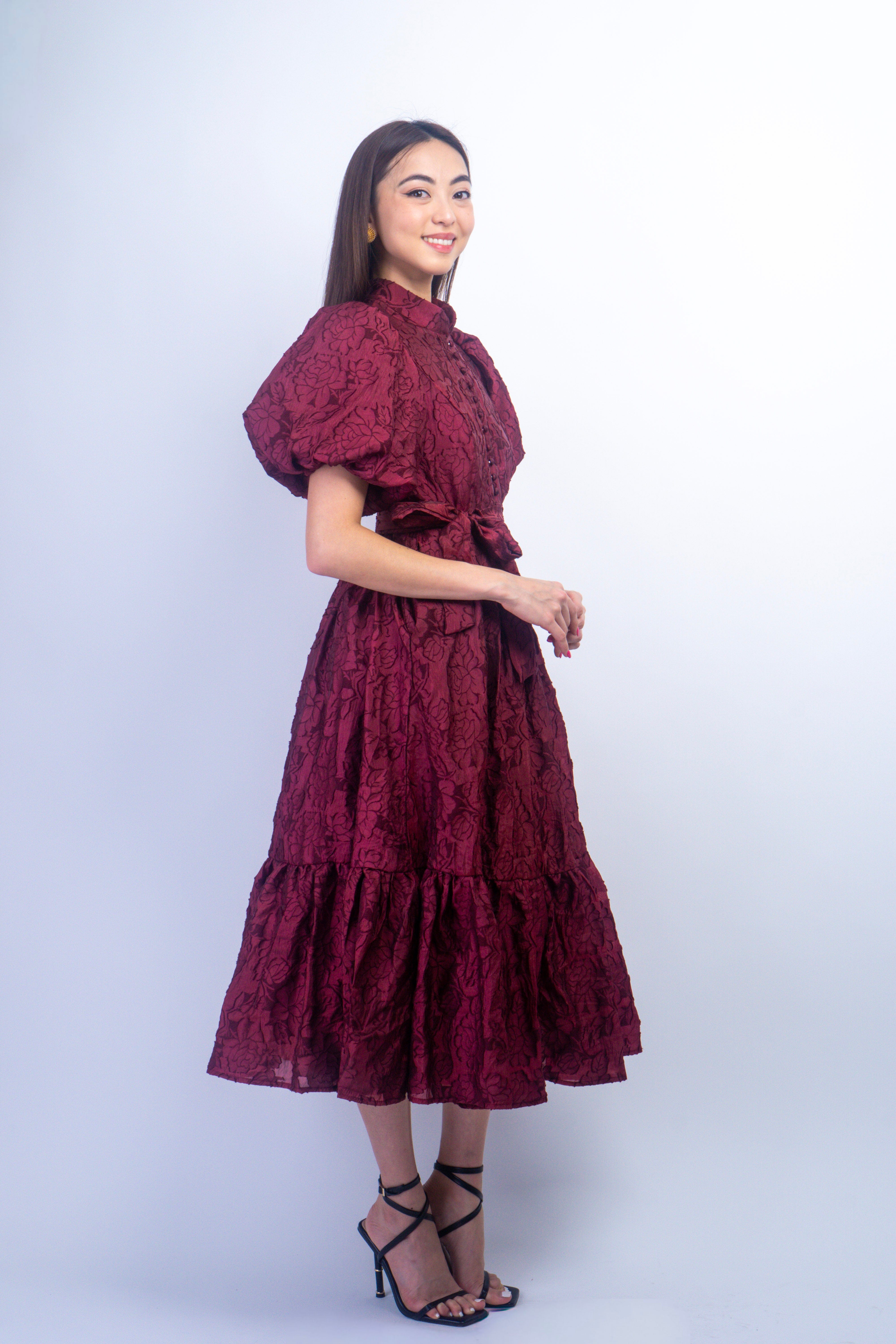 Private Label DRESSES Ox Blood Mock Puff Sleeve Maxi Dress