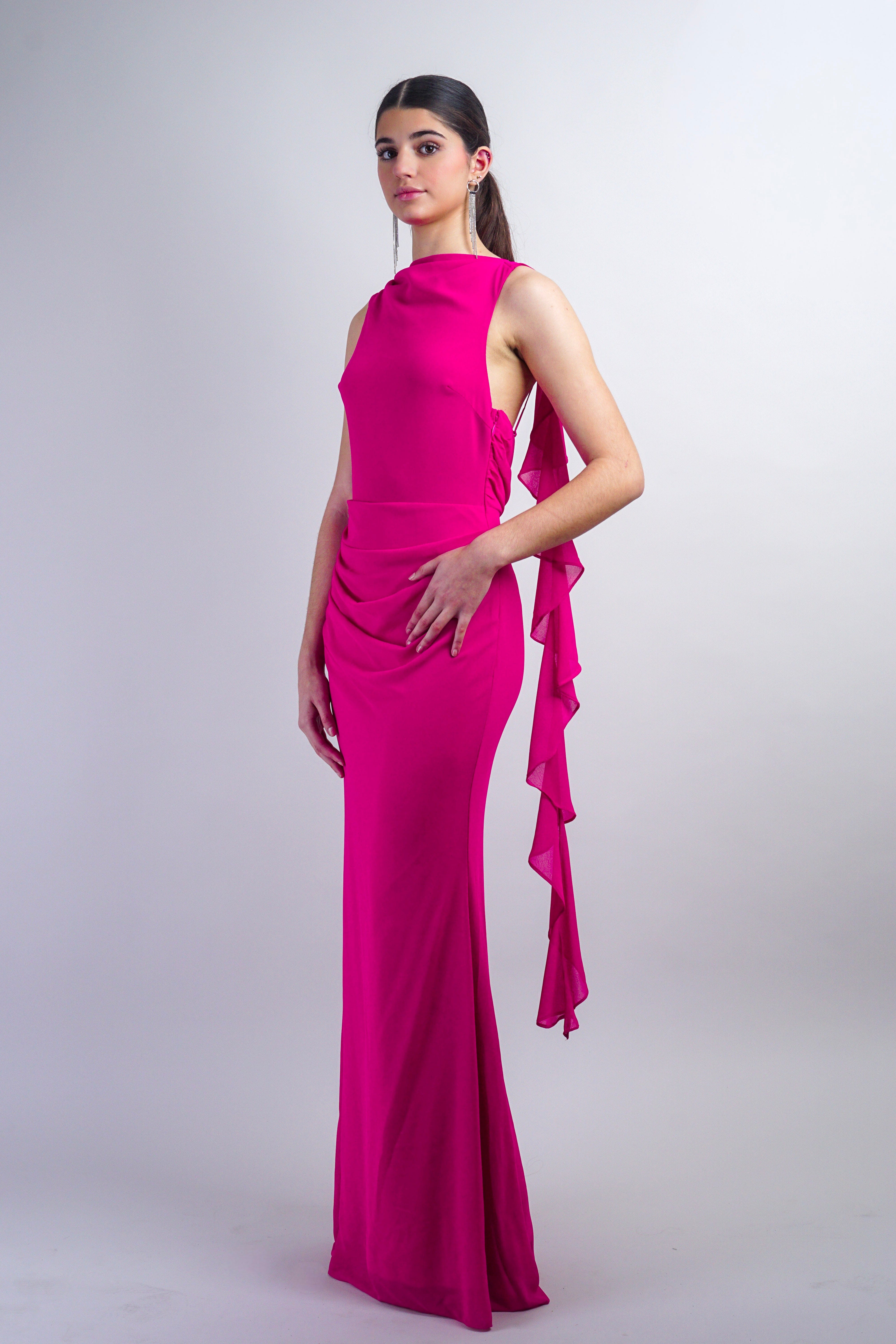Private Label DRESSES Pink Cowl Neck & Back Chiffon Gown