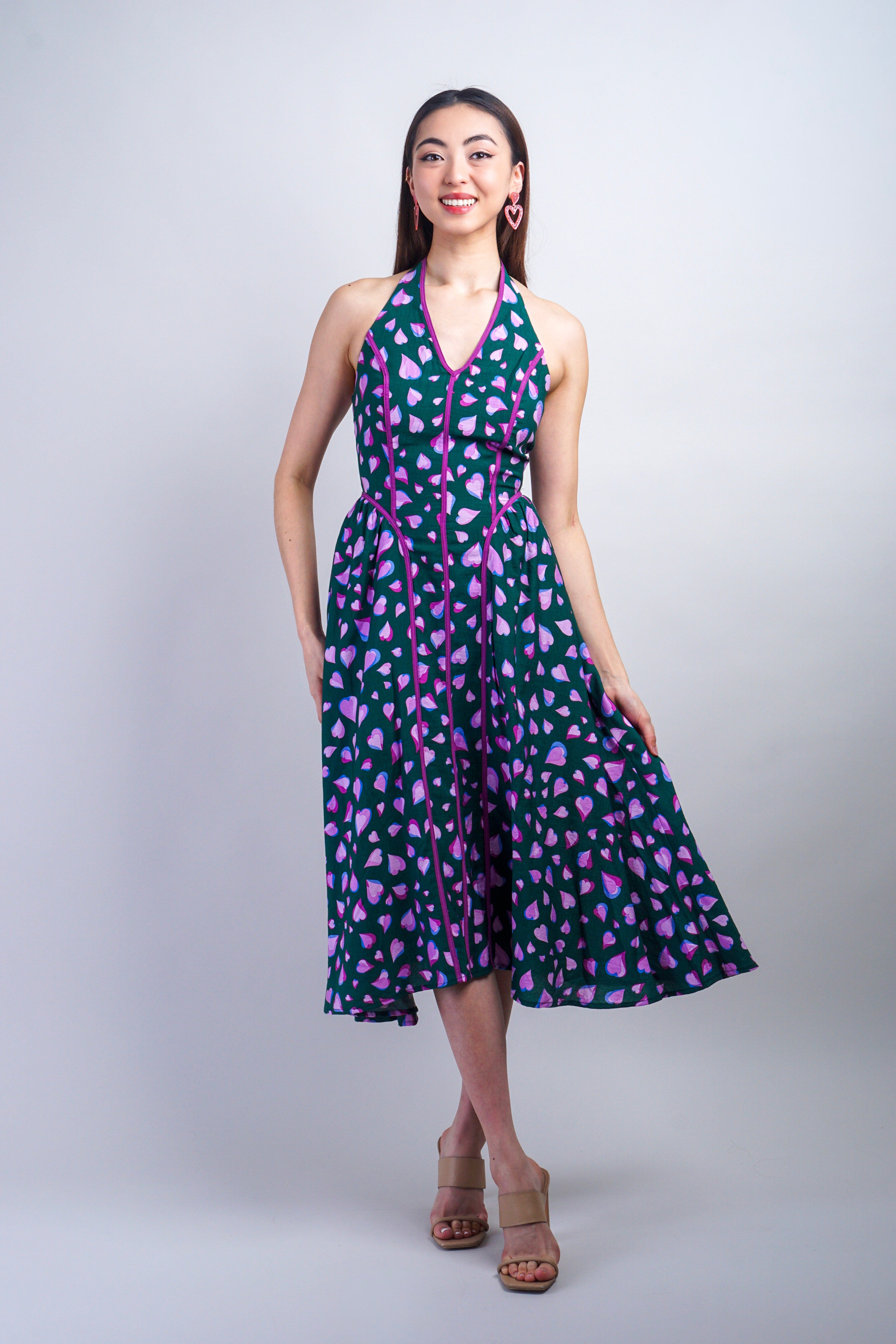 Private Label DRESSES Pink Teal Heart Halter Dress