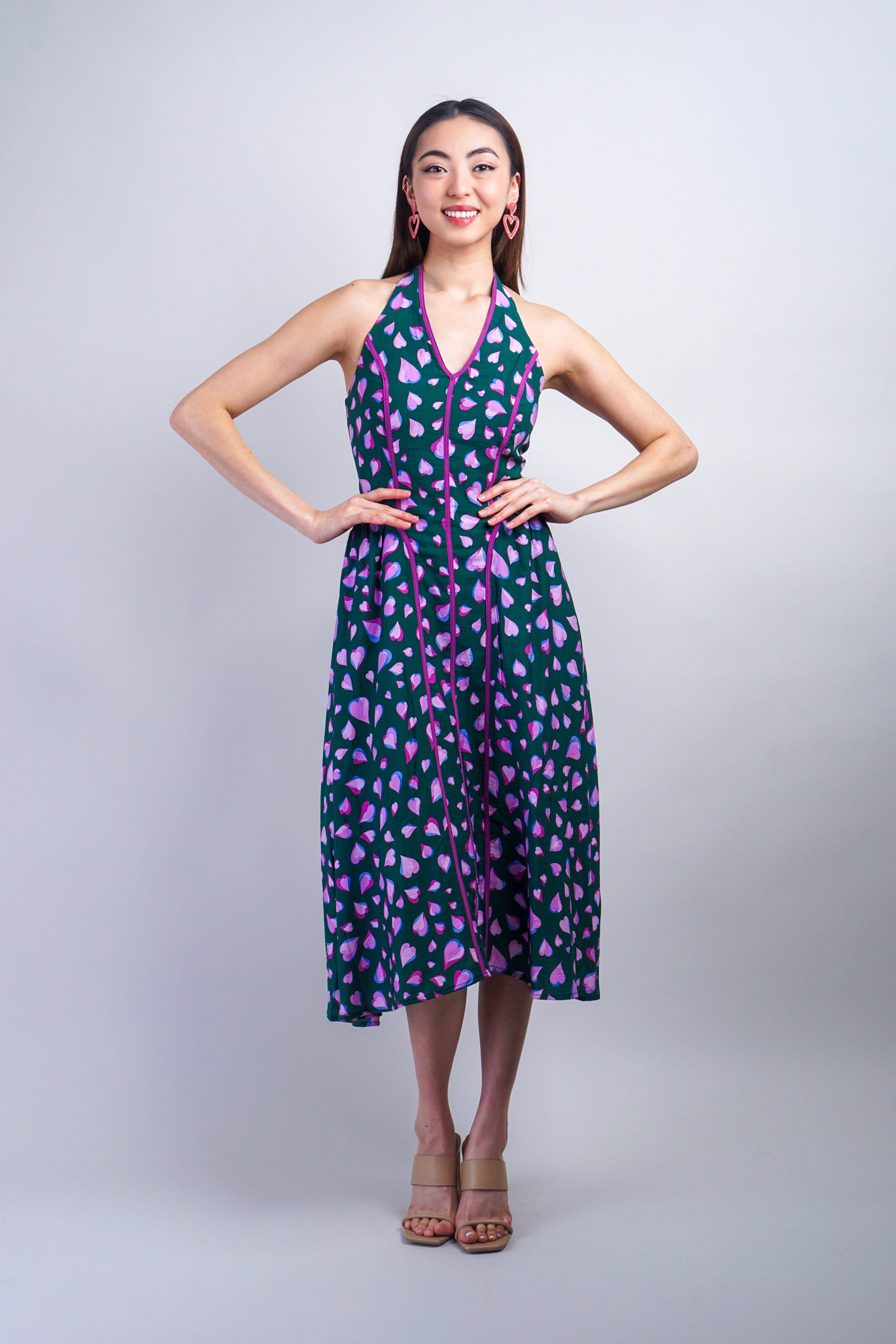 Private Label DRESSES Pink Teal Heart Halter Dress