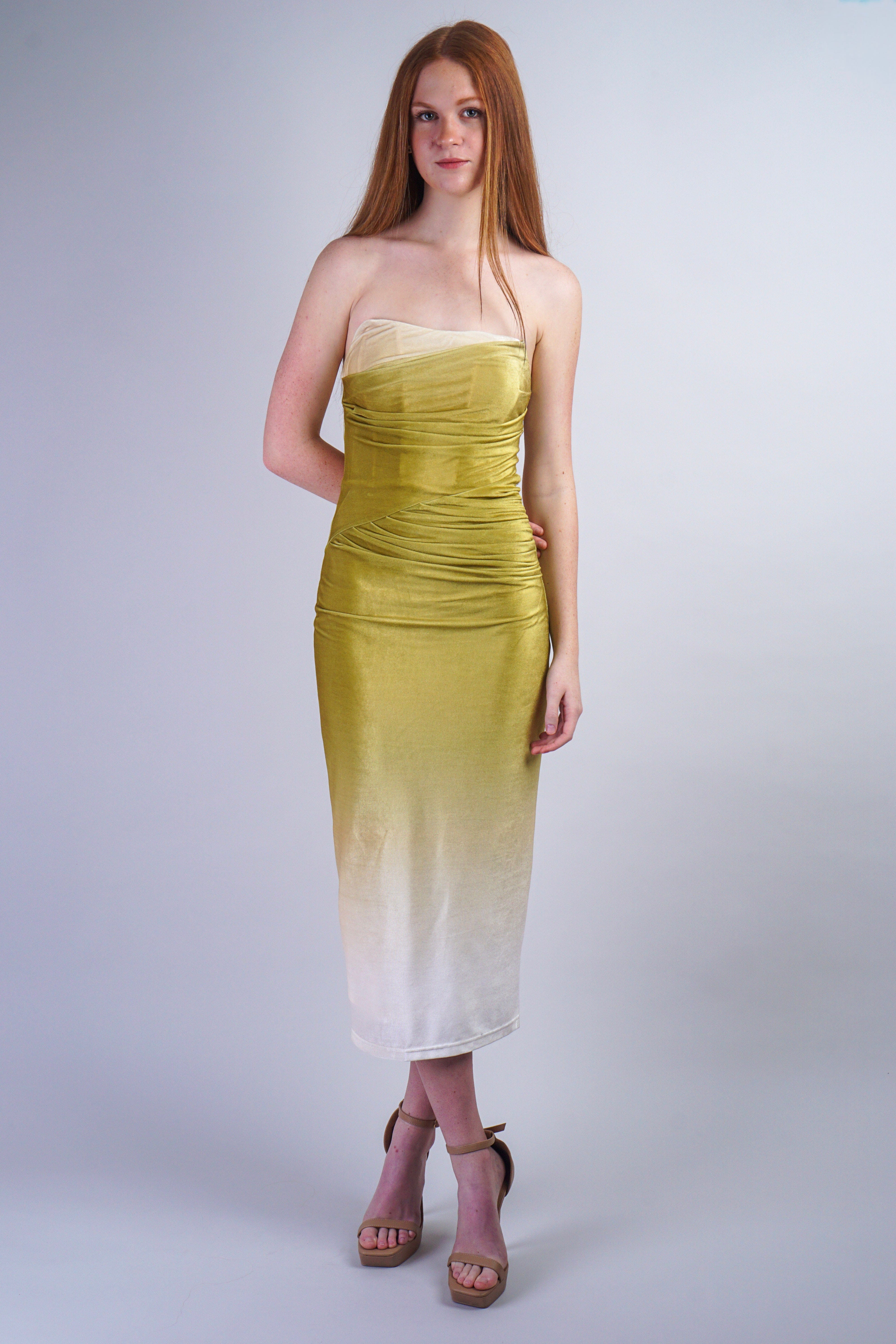 Private Label DRESSES Pistachio Gradient Color Strapless Midi Dress