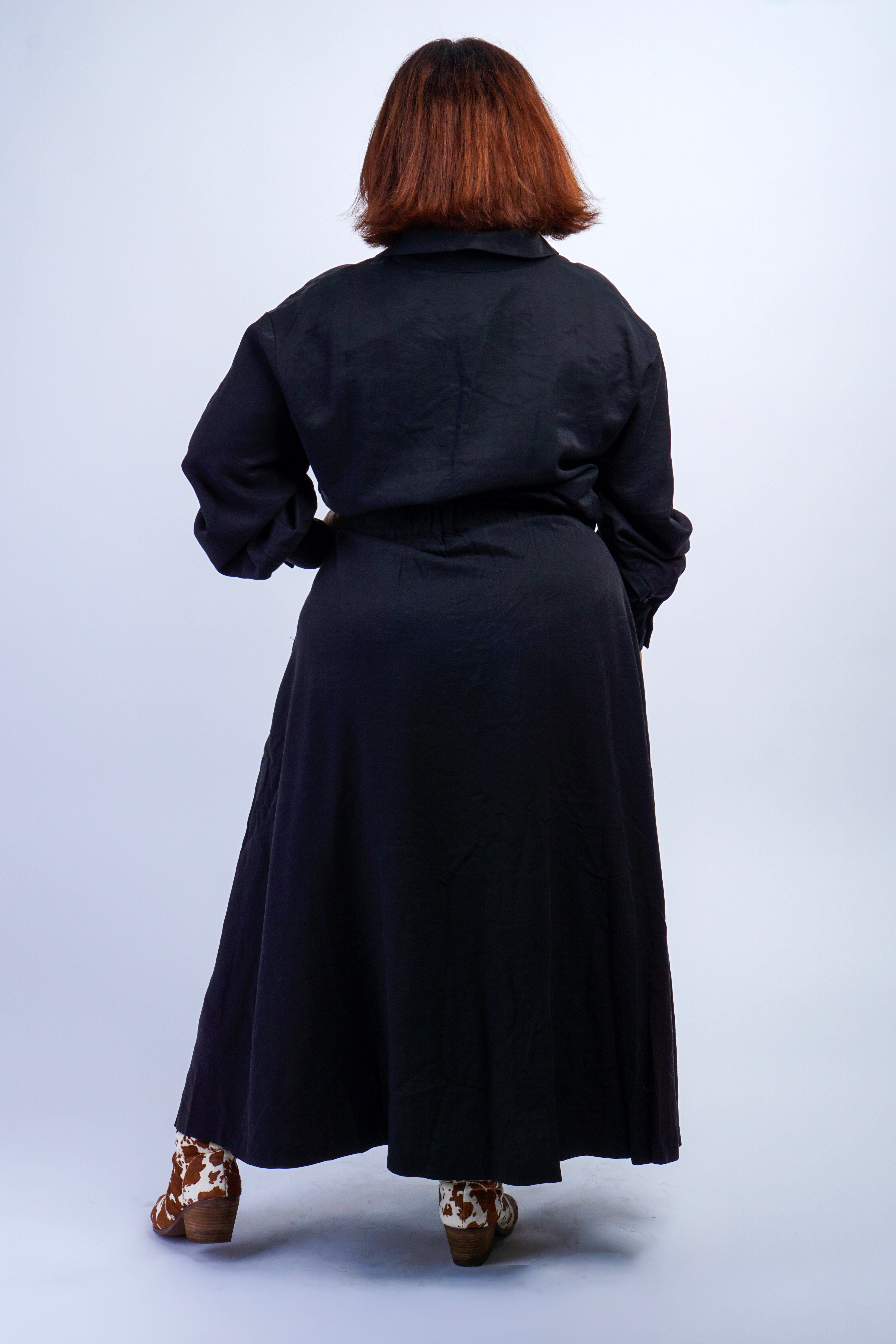 Private Label DRESSES Plus Black Long Sleeve Shirt Midi Dress