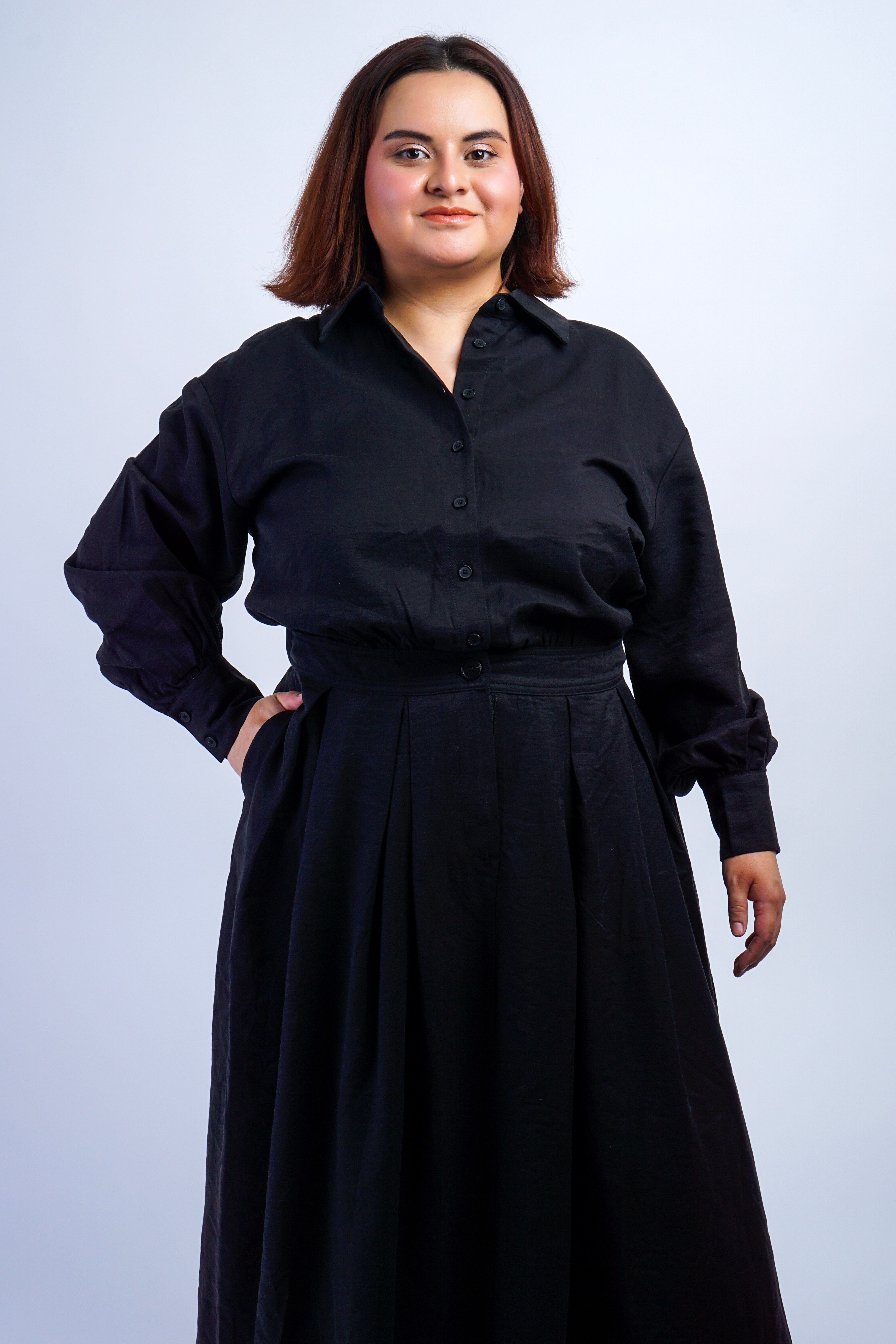 Private Label DRESSES Plus Black Long Sleeve Shirt Midi Dress