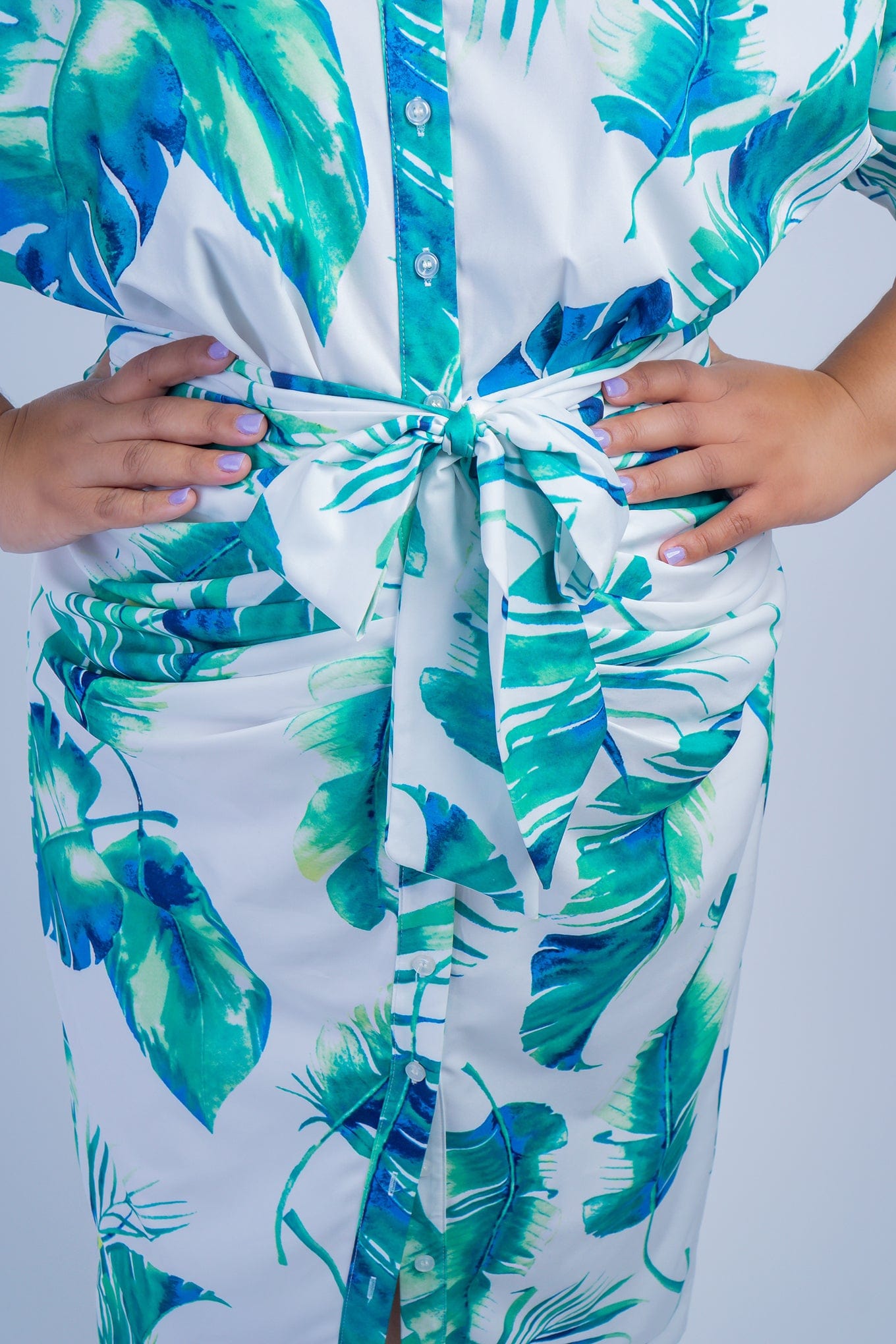DCD DRESSES Plus Green Palm Leaf Drape Shirt Dress