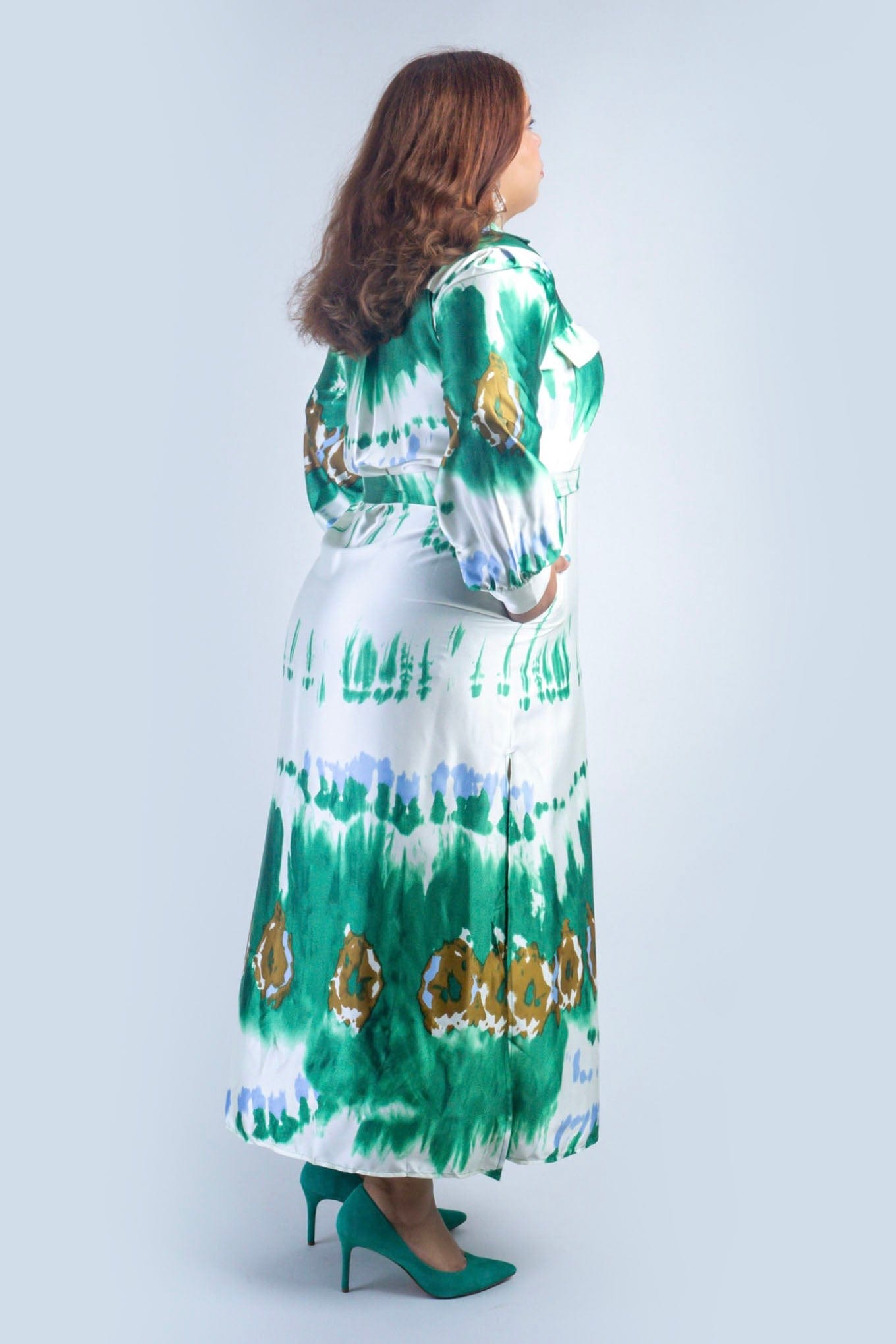 DCD DRESSES Plus Green Watercolor Maxi Shirt Dress