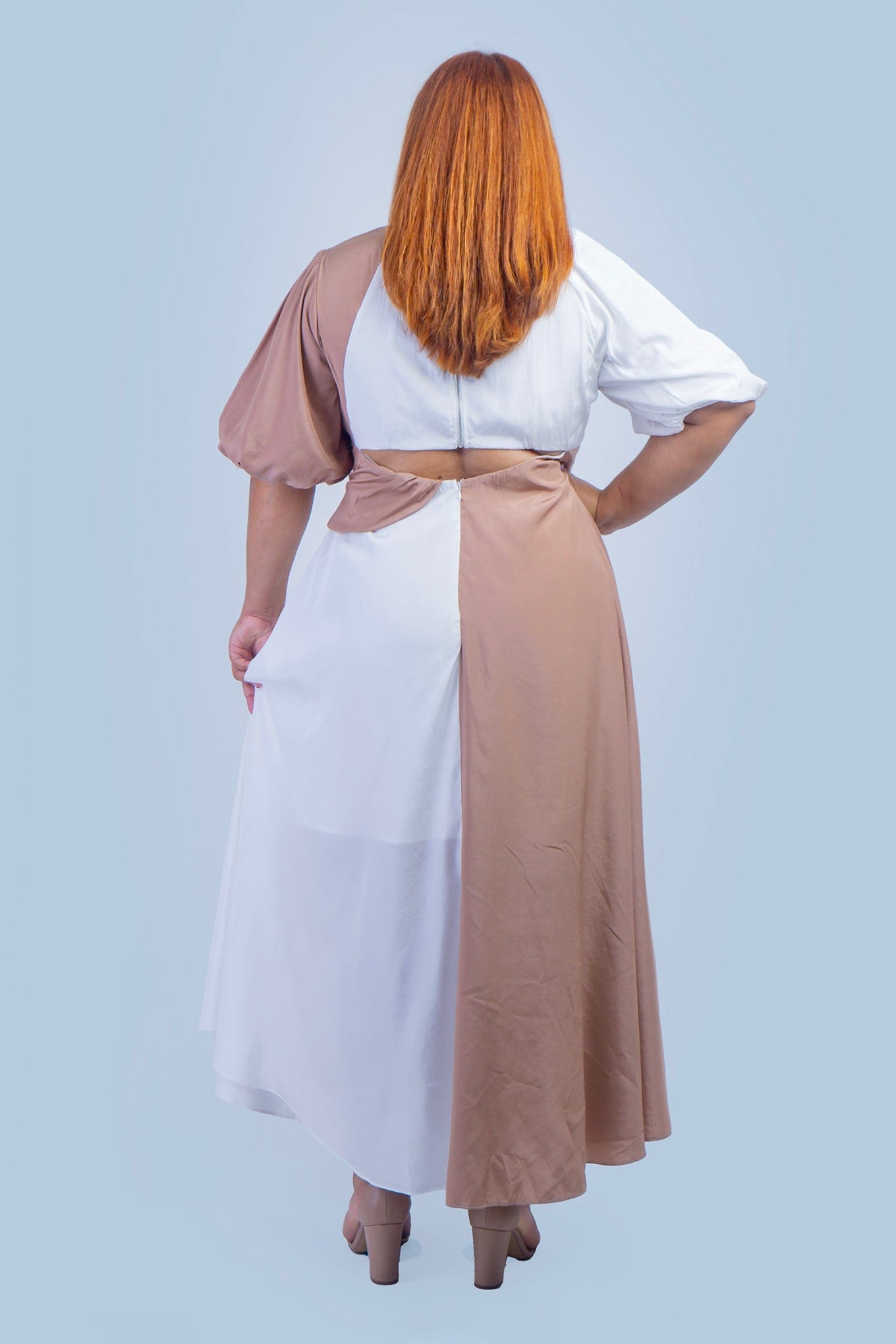 Private Label DRESSES Plus White Tan Color Block Maxi Dress
