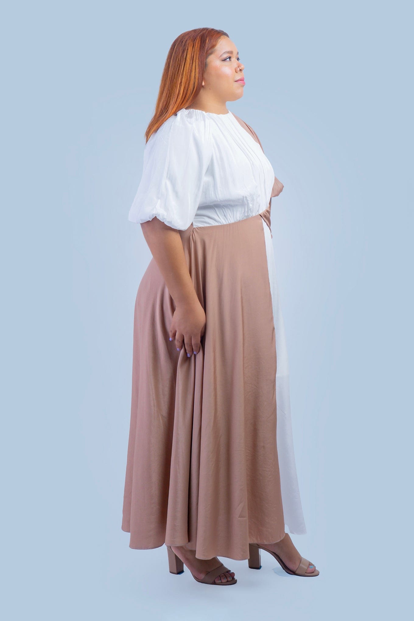Private Label DRESSES Plus White Tan Color Block Maxi Dress