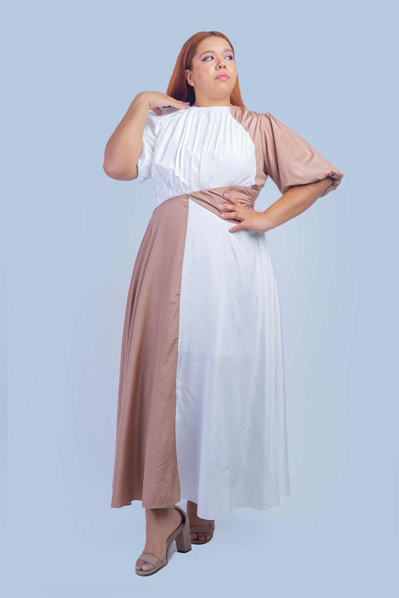 Private Label DRESSES Plus White Tan Color Block Maxi Dress