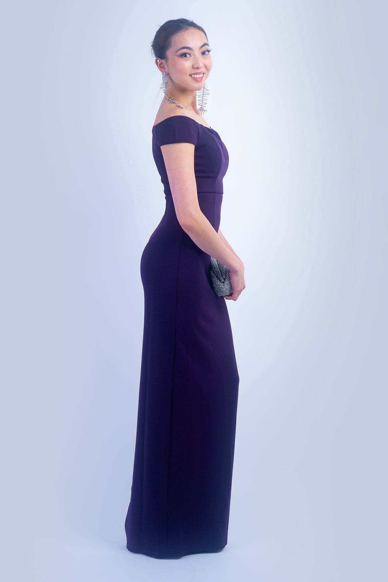 DCD DRESSES Purple Strapless U Neck Off Shoulder Gown