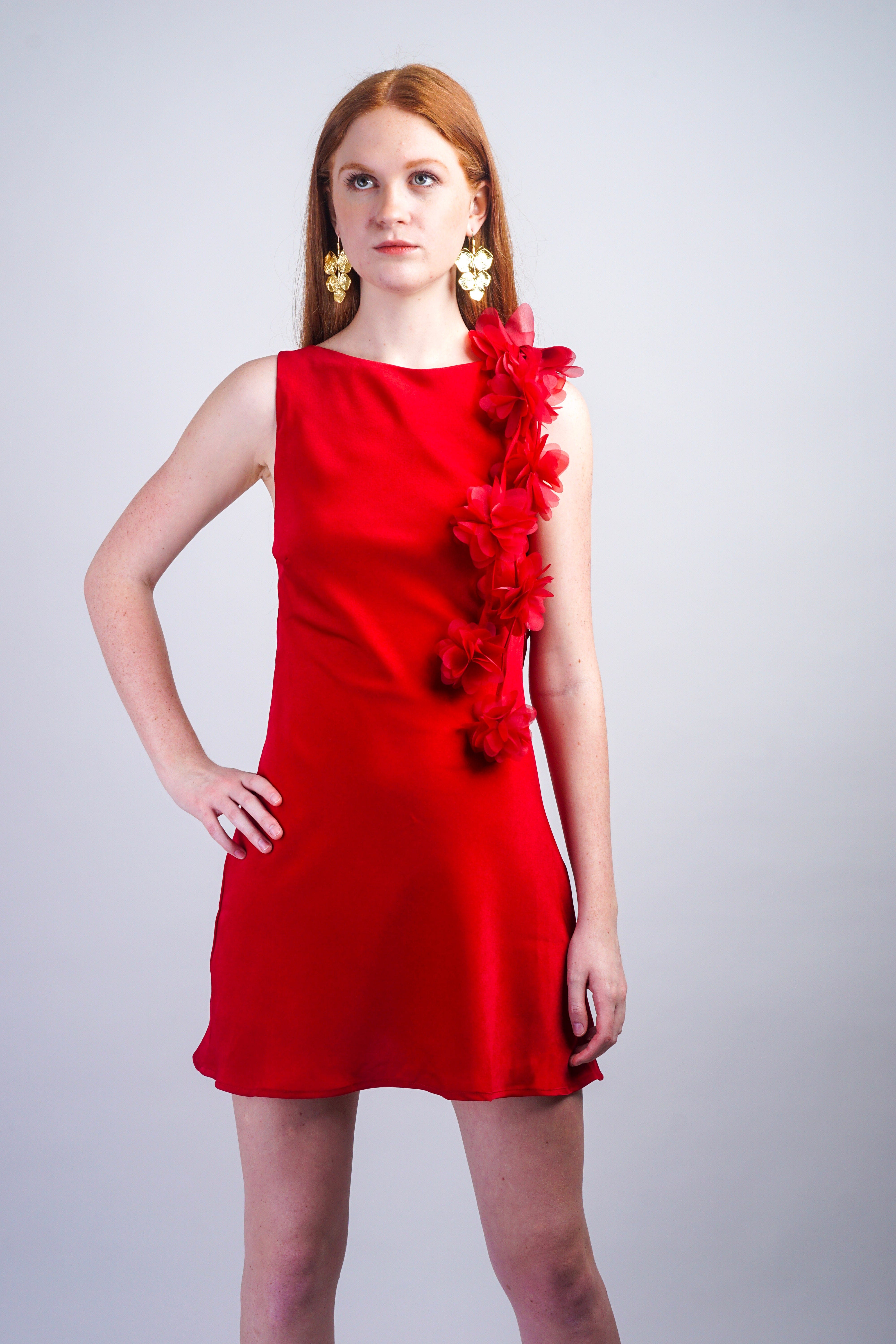 Private Label DRESSES Red Floral Trim Dress