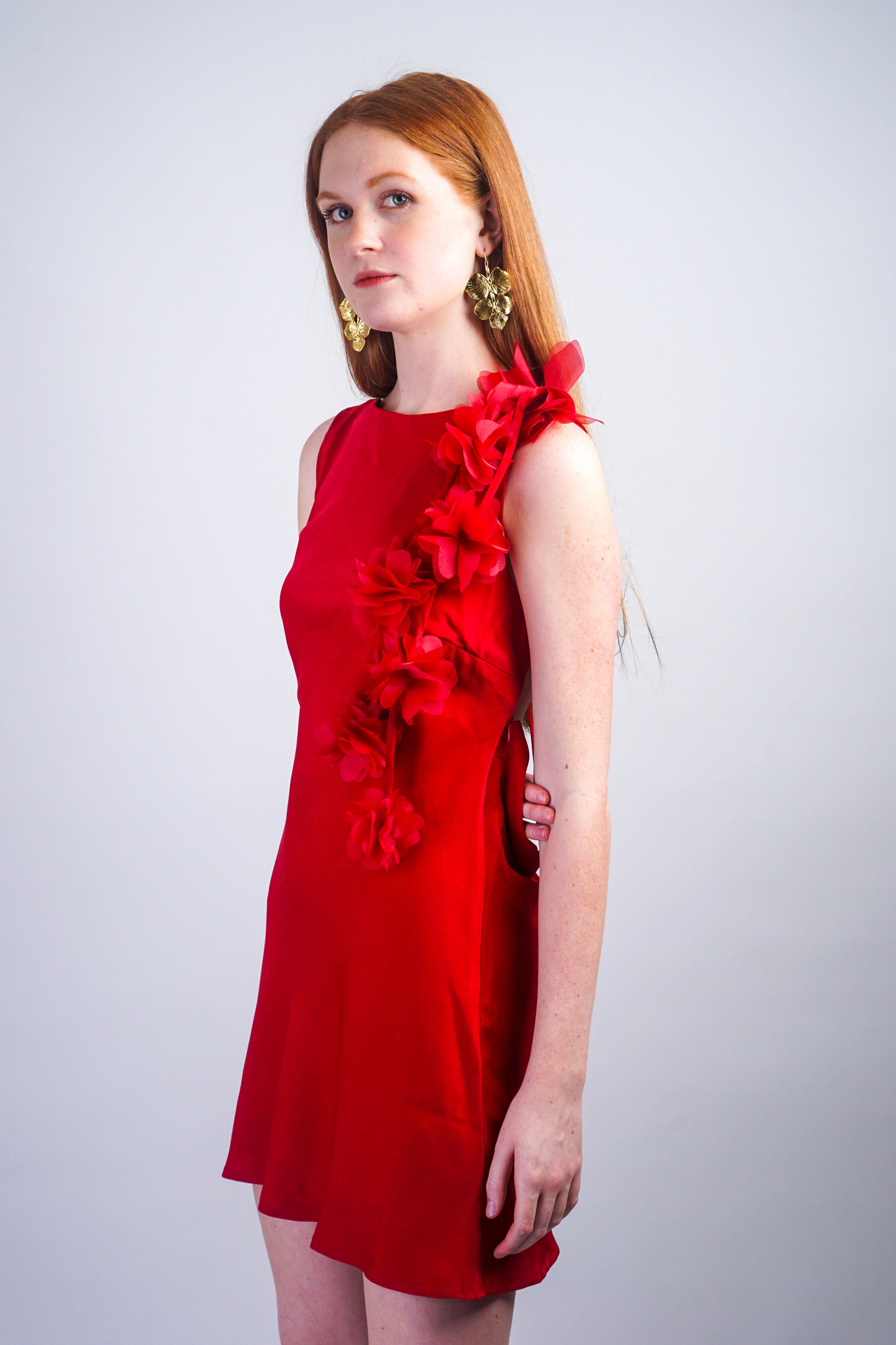 Private Label DRESSES Red Floral Trim Dress