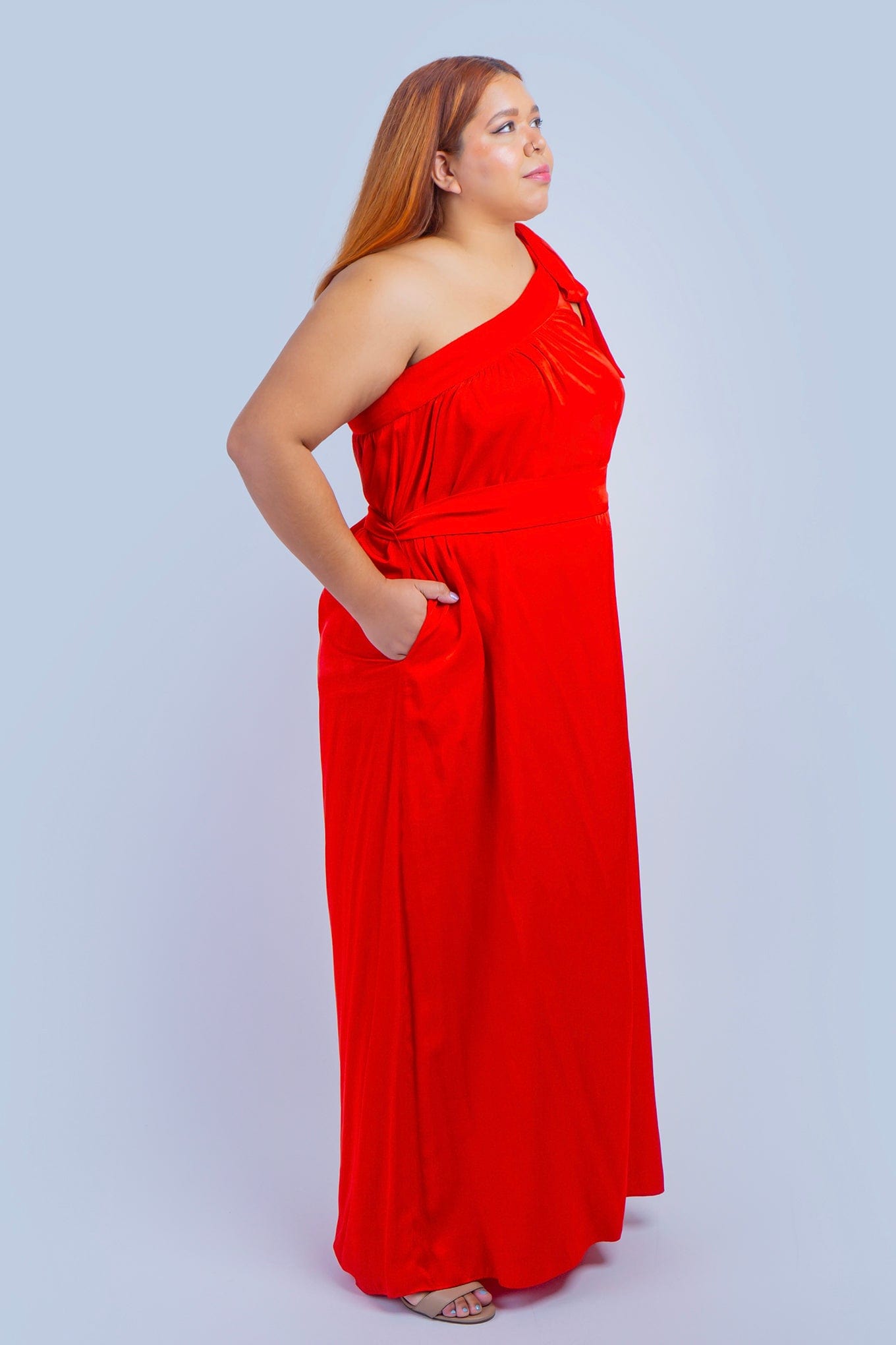 Chloe Dao DRESSES Red One Shoulder Relax Maxi Dress