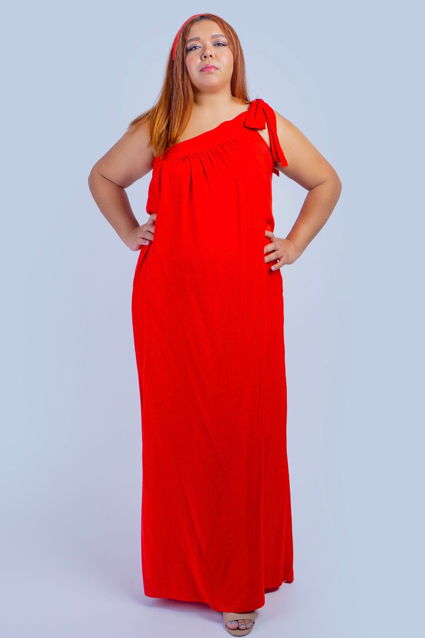 Chloe Dao DRESSES Red One Shoulder Relax Maxi Dress
