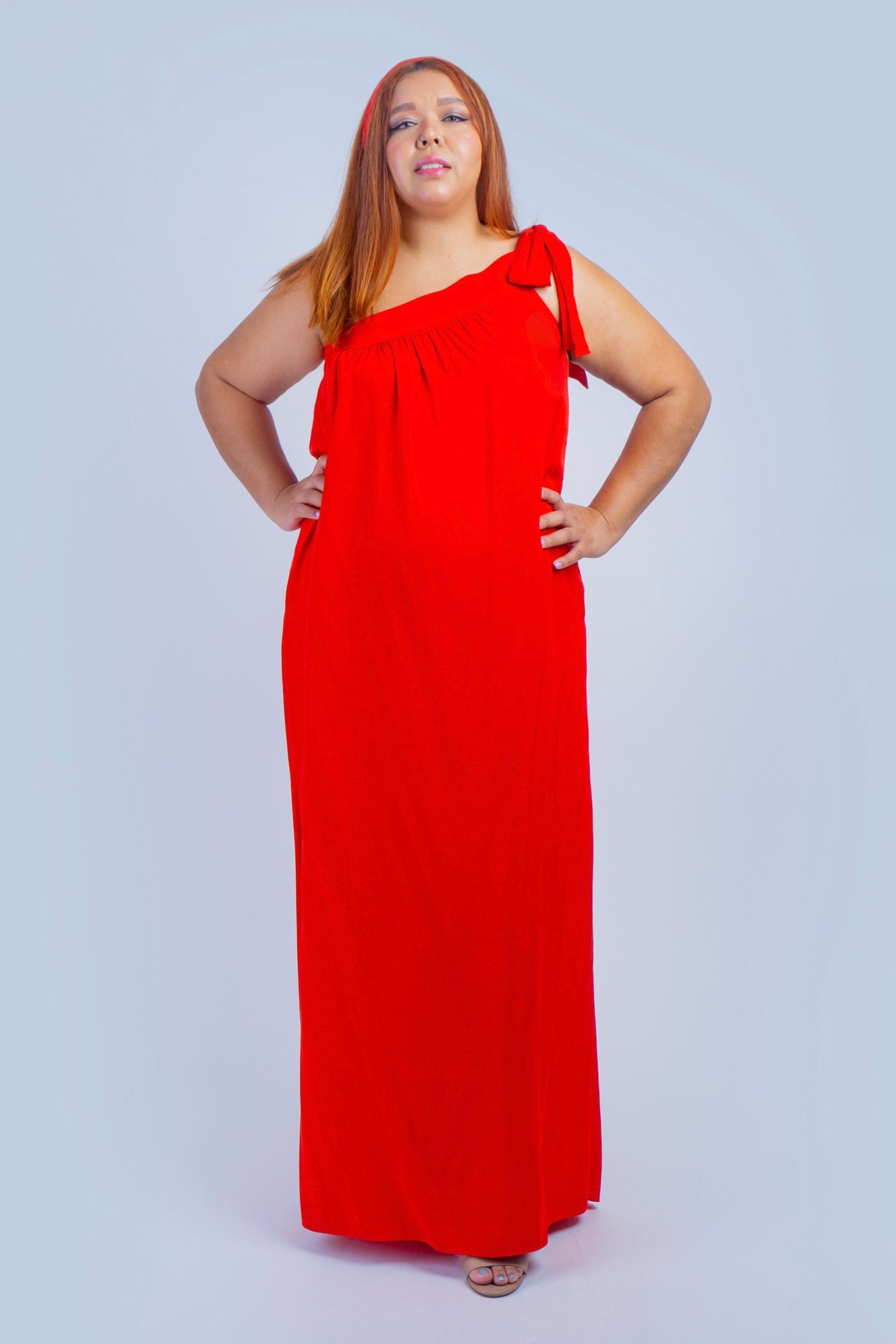 Chloe Dao DRESSES Red One Shoulder Relax Maxi Dress
