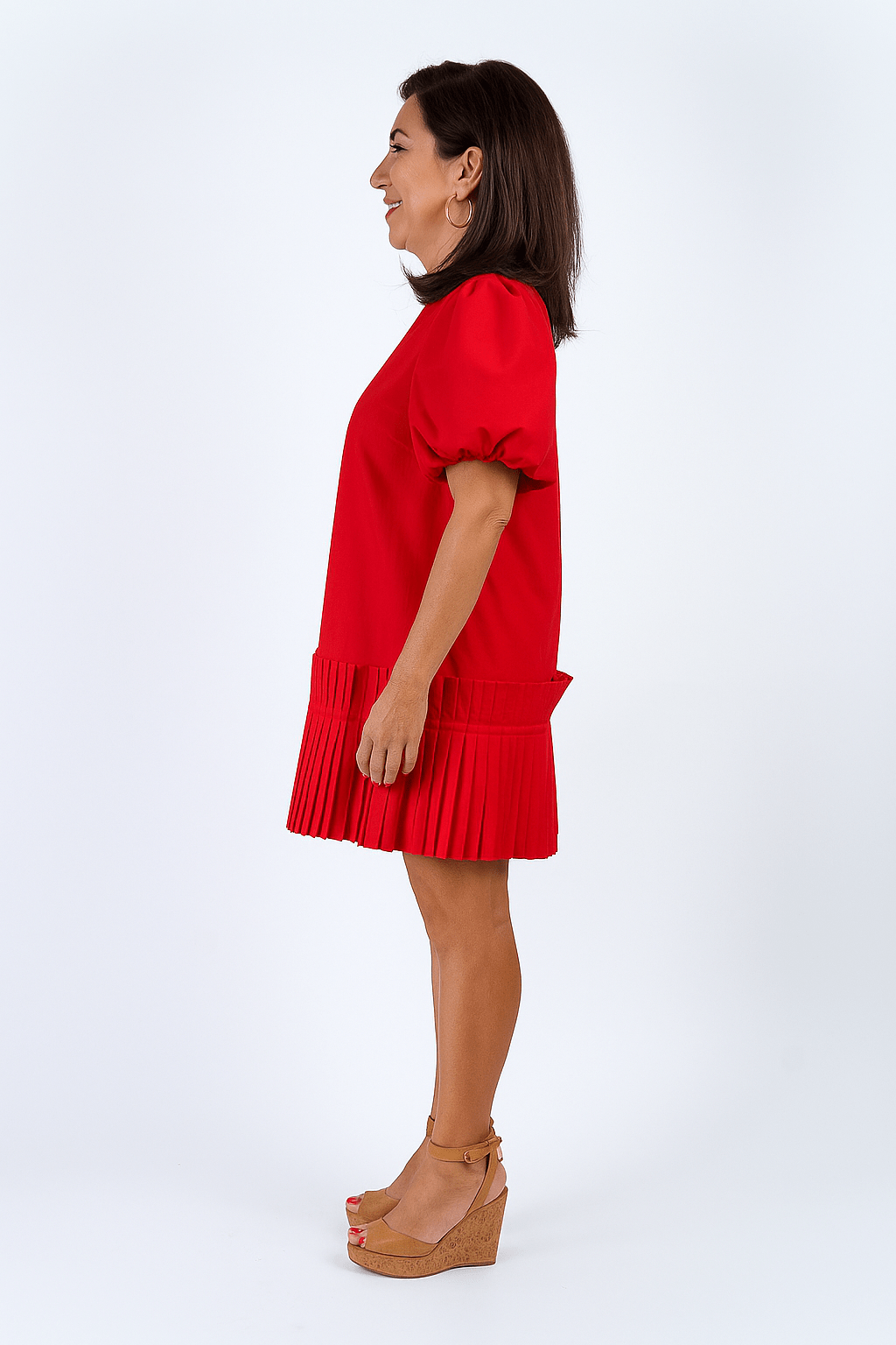 Private Label DRESSES Red Pleated Hem Shirt Dress