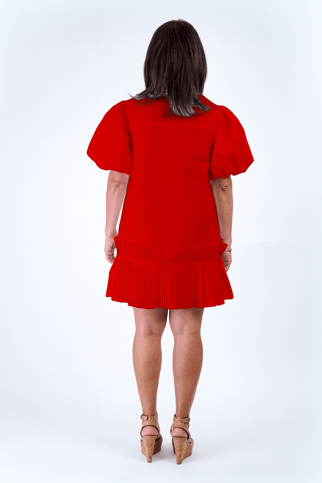 Private Label DRESSES Red Pleated Hem Shirt Dress