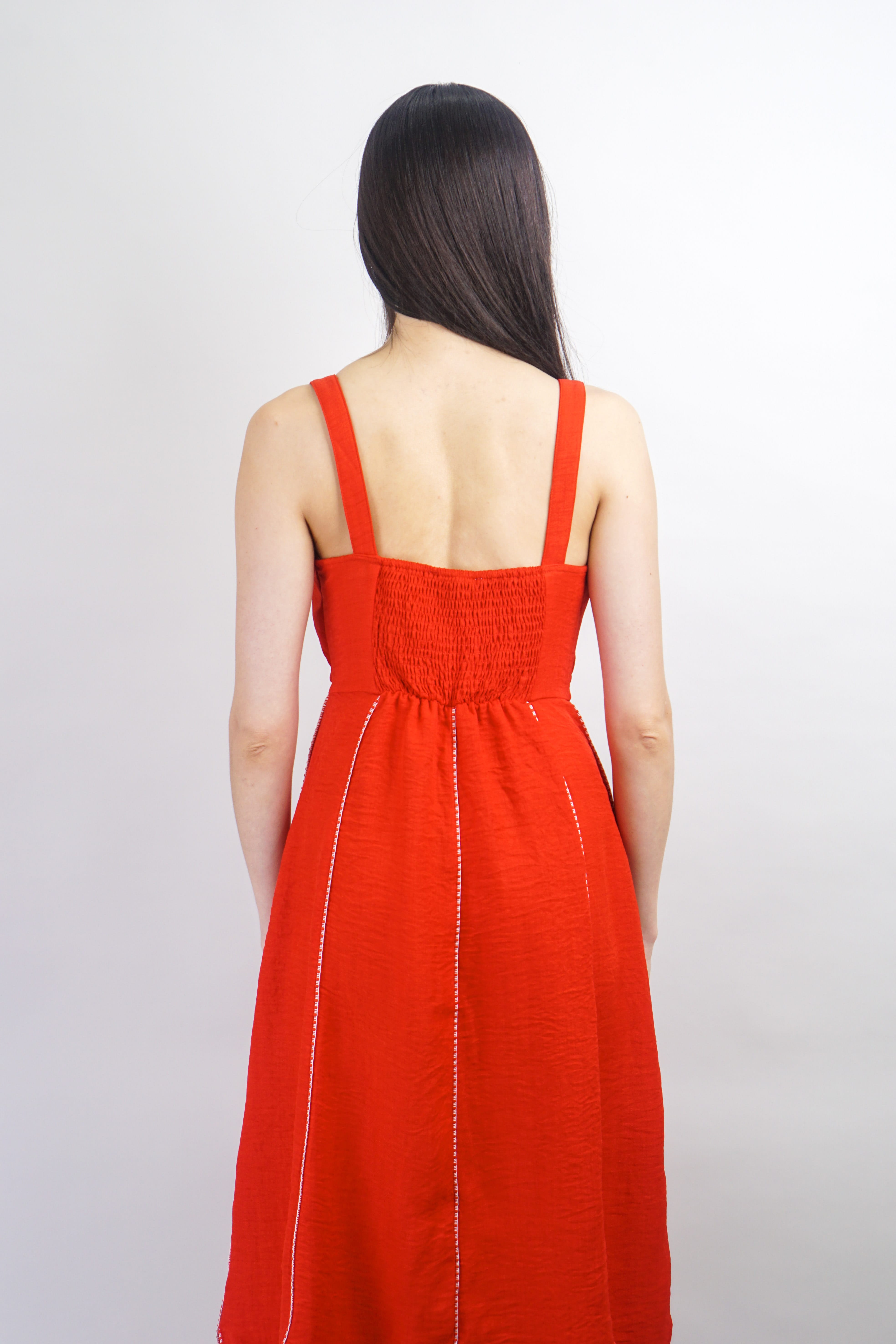 Private Label DRESSES Red with White Trim Sweetheart Bow Midi Dress