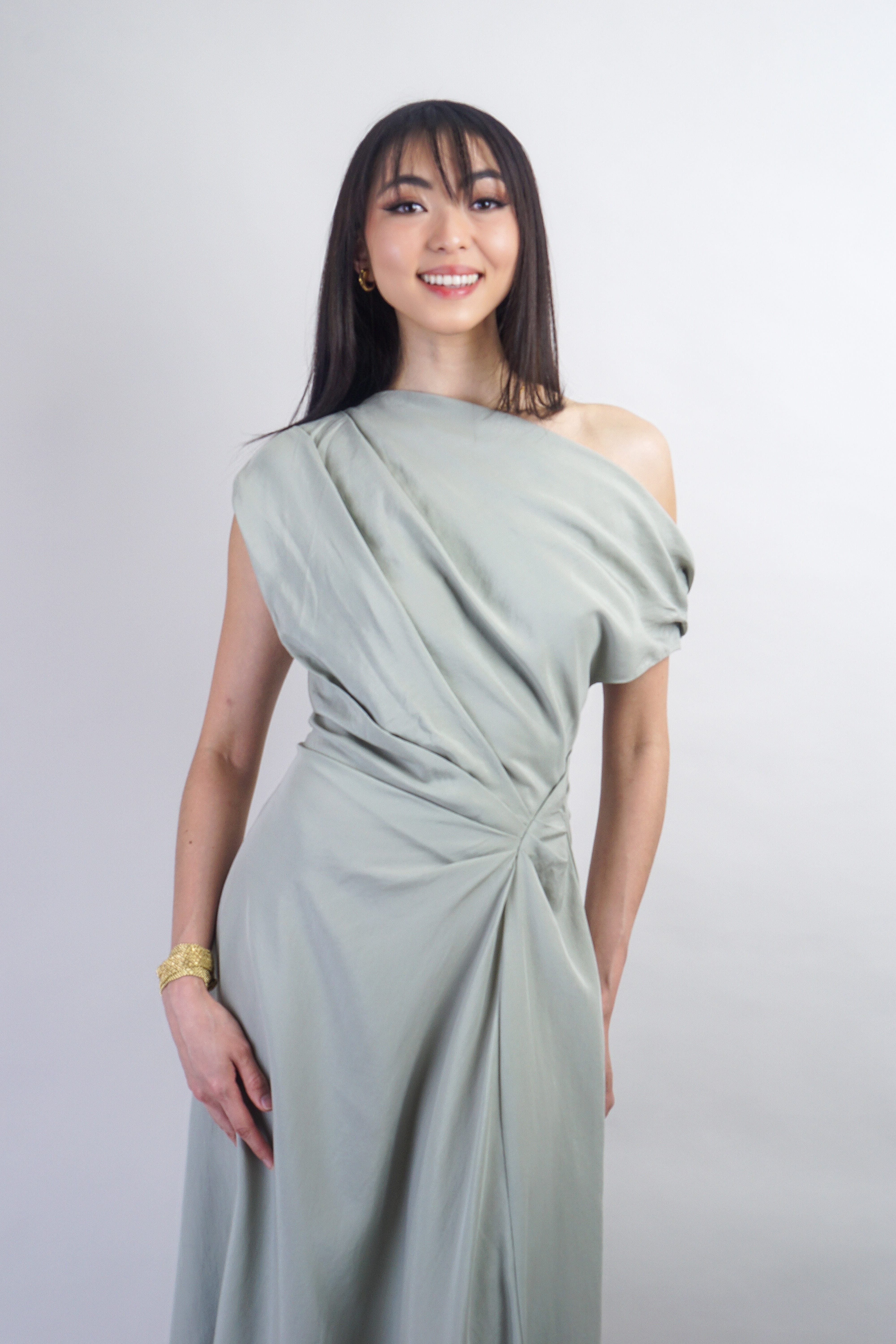Private Label DRESSES Sage Off Shoulder and Side Drape Dress