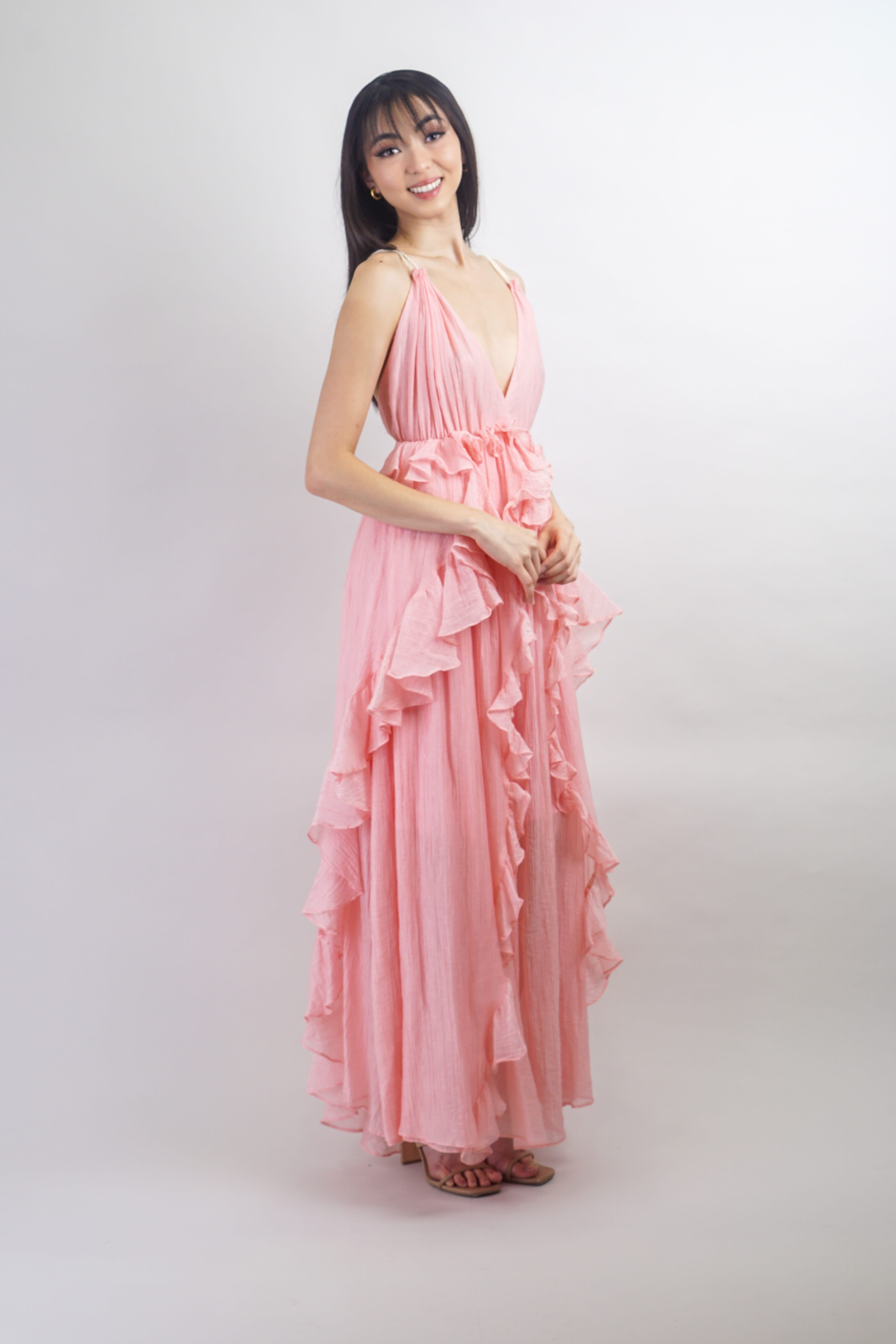 Private Label DRESSES Salmon Ruffle Empire Maxi Dress