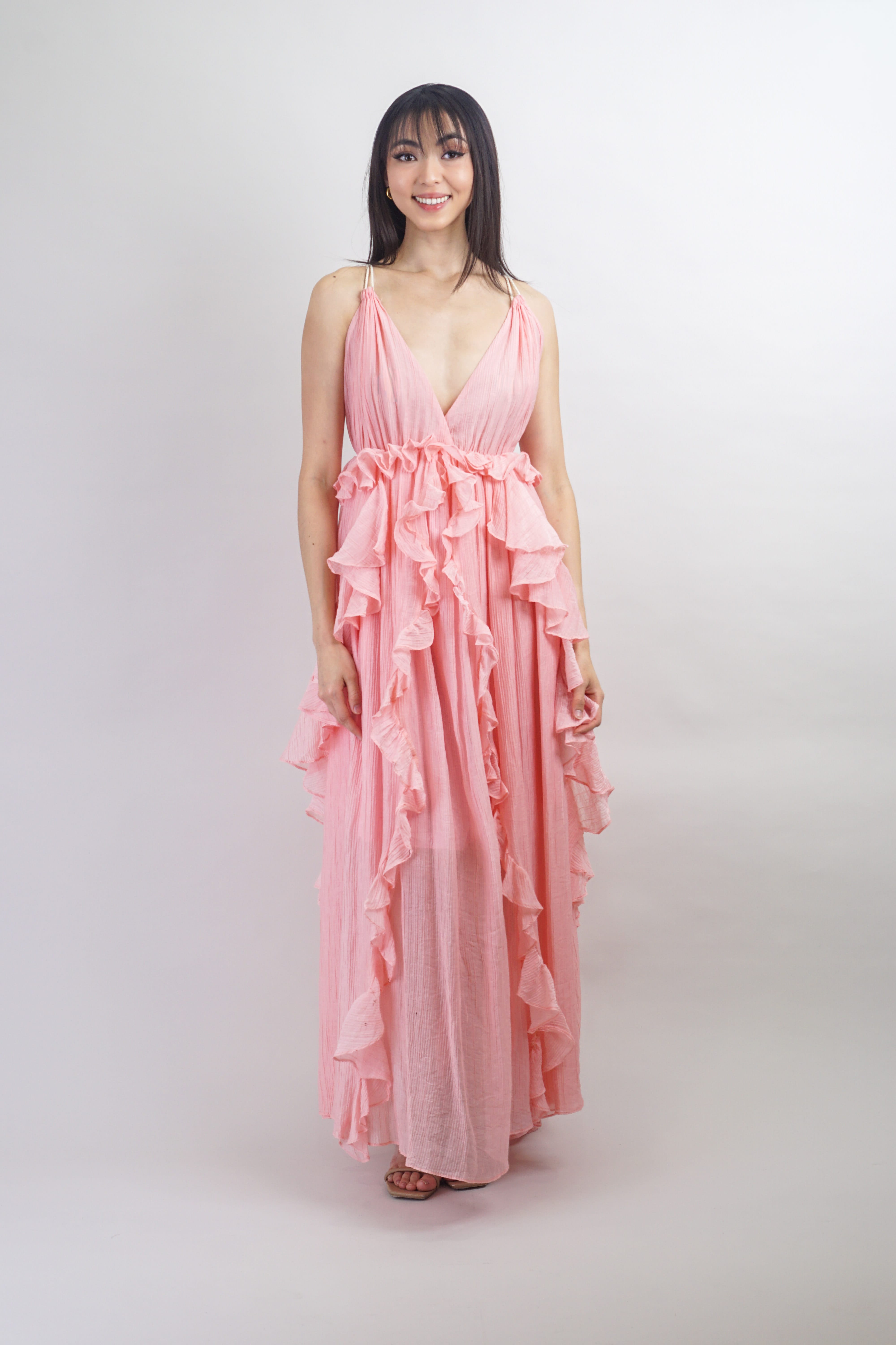 Private Label DRESSES Salmon Ruffle Empire Maxi Dress