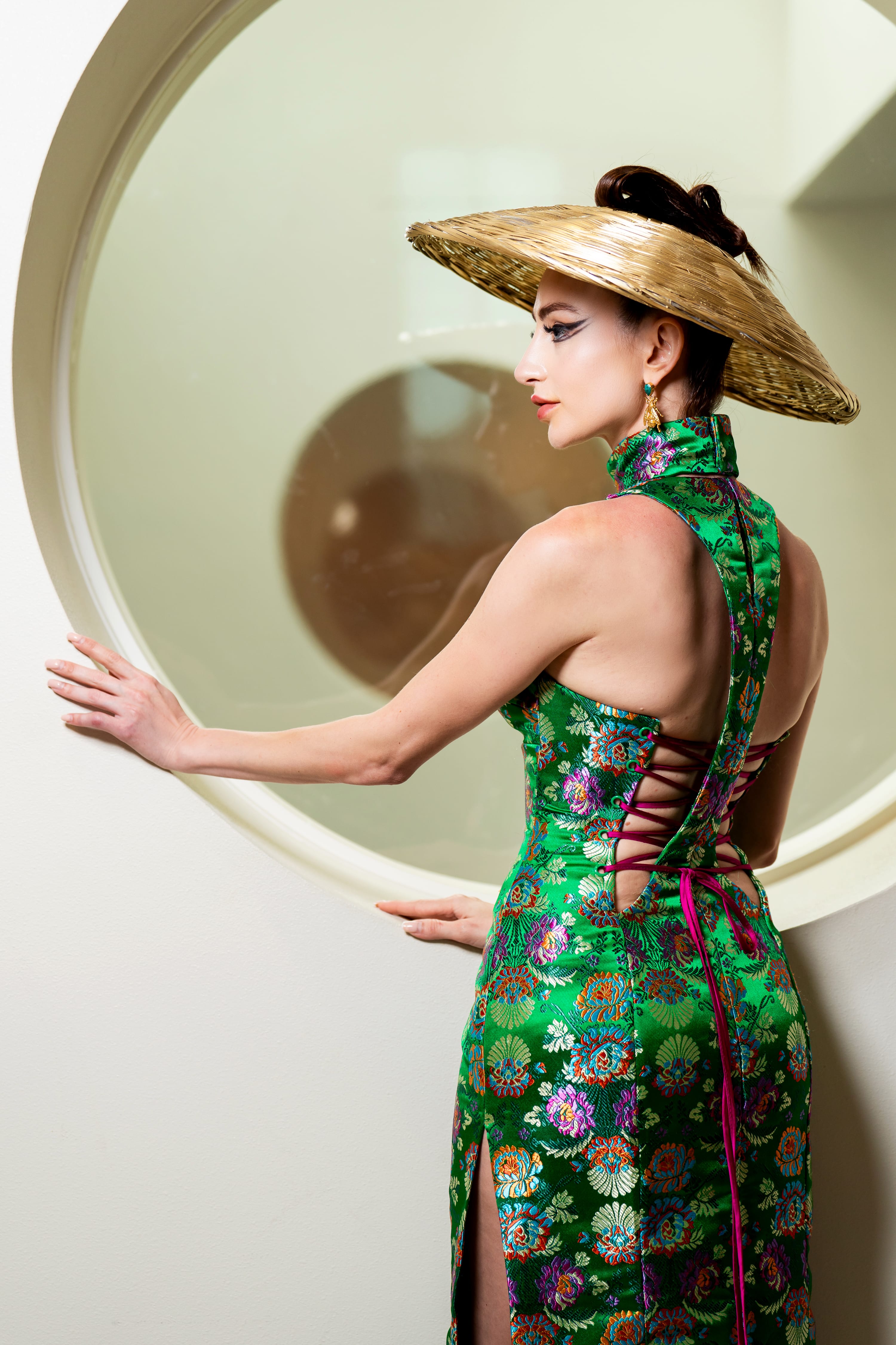 Chloe Dao DRESSES Size 6 Green Brocade Mandarin Corset Gown