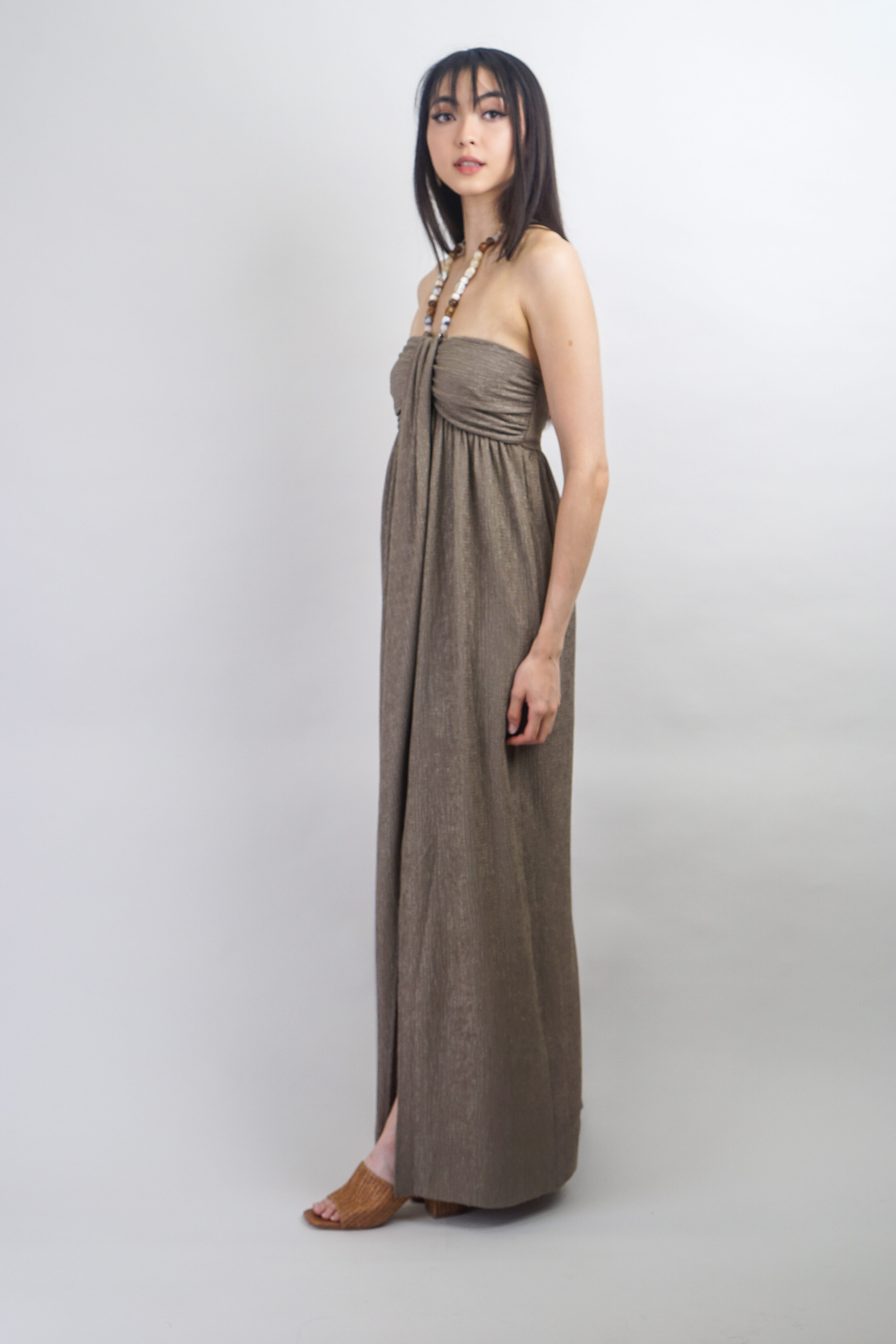 Private Label DRESSES Stone Beaded Halter Slit Maxi Dress