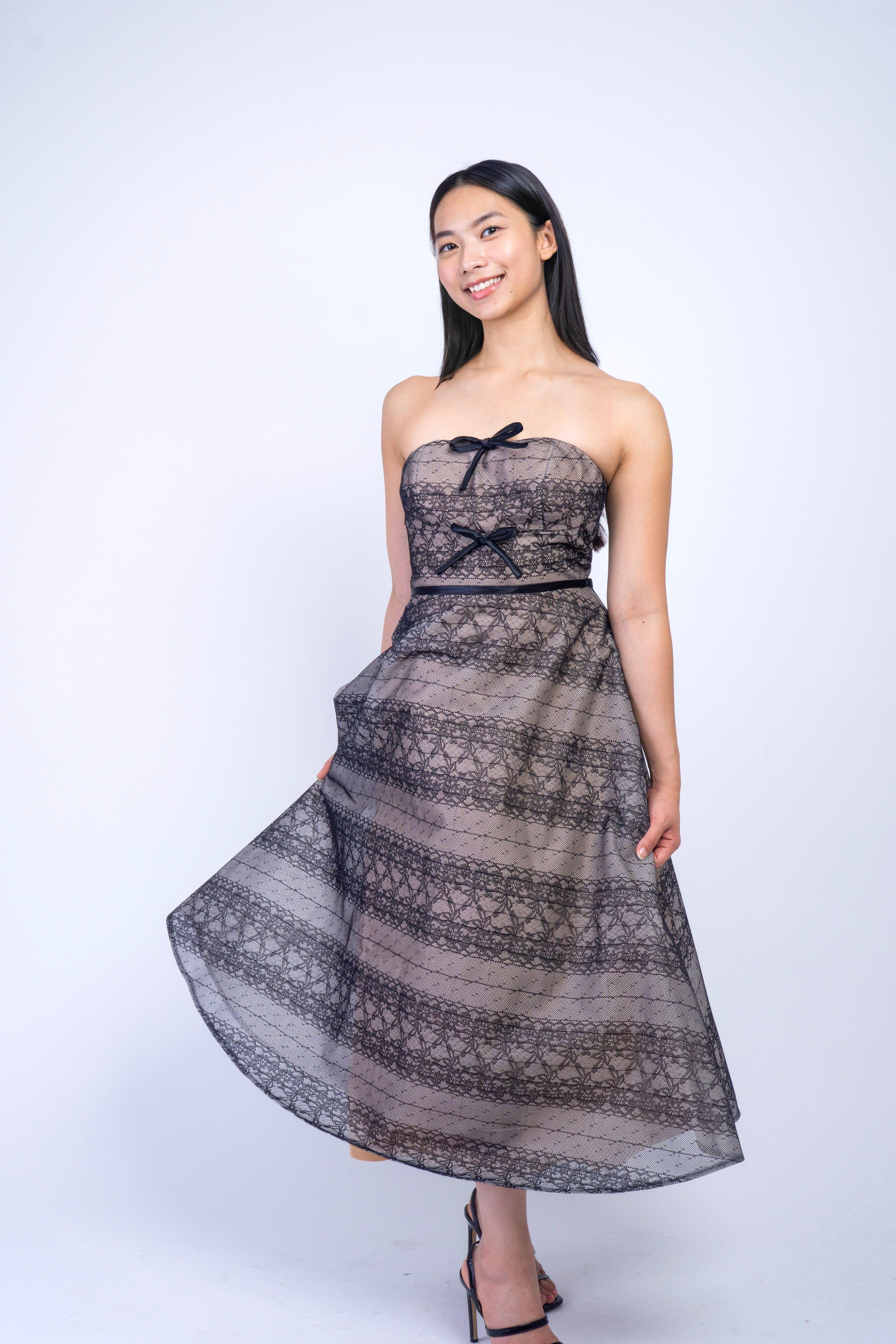 Private Label DRESSES Strapless Chic Lace Bow Full Midi Dress