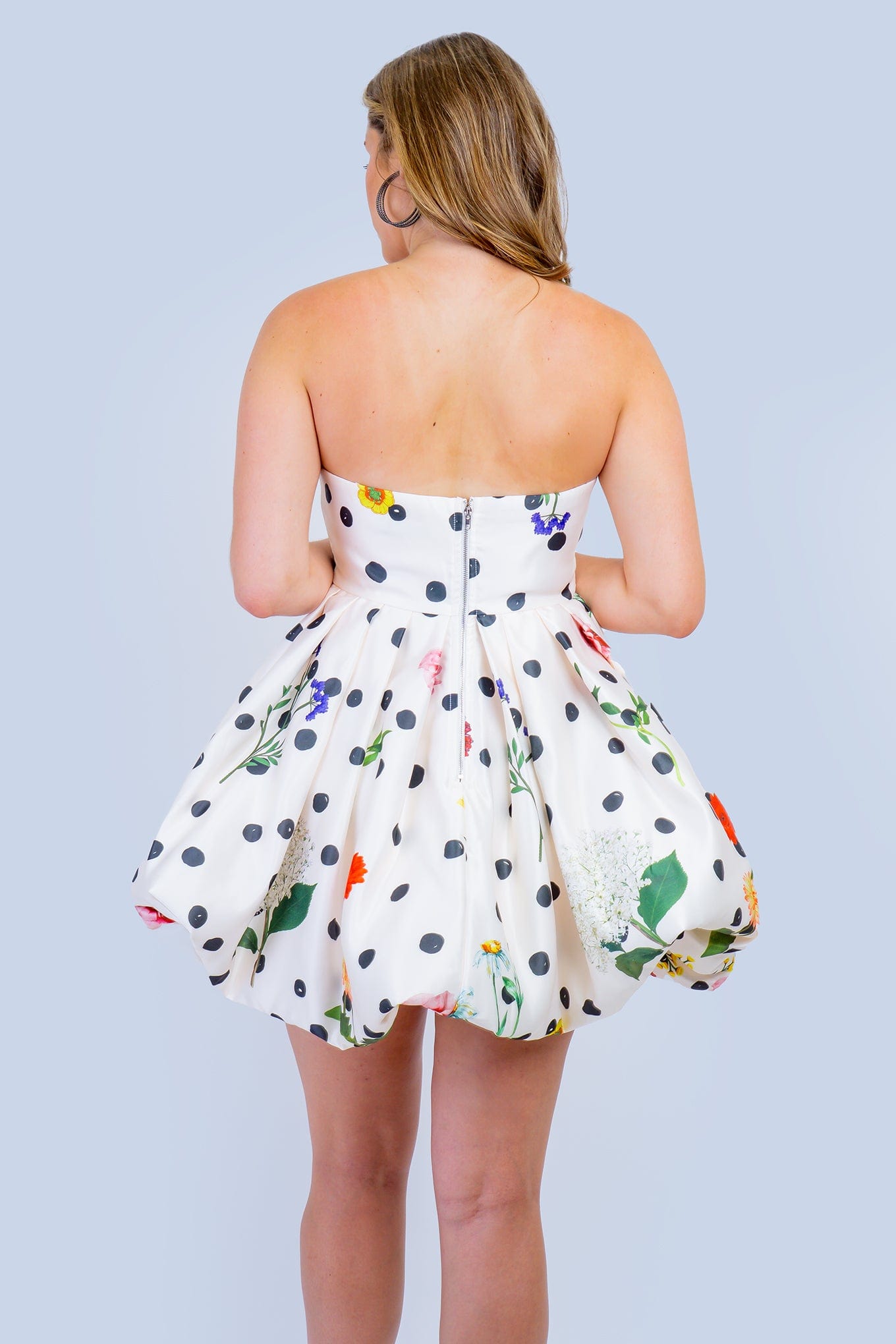 DCD DRESSES Strapless Floral Polka Dot Bubble Dress